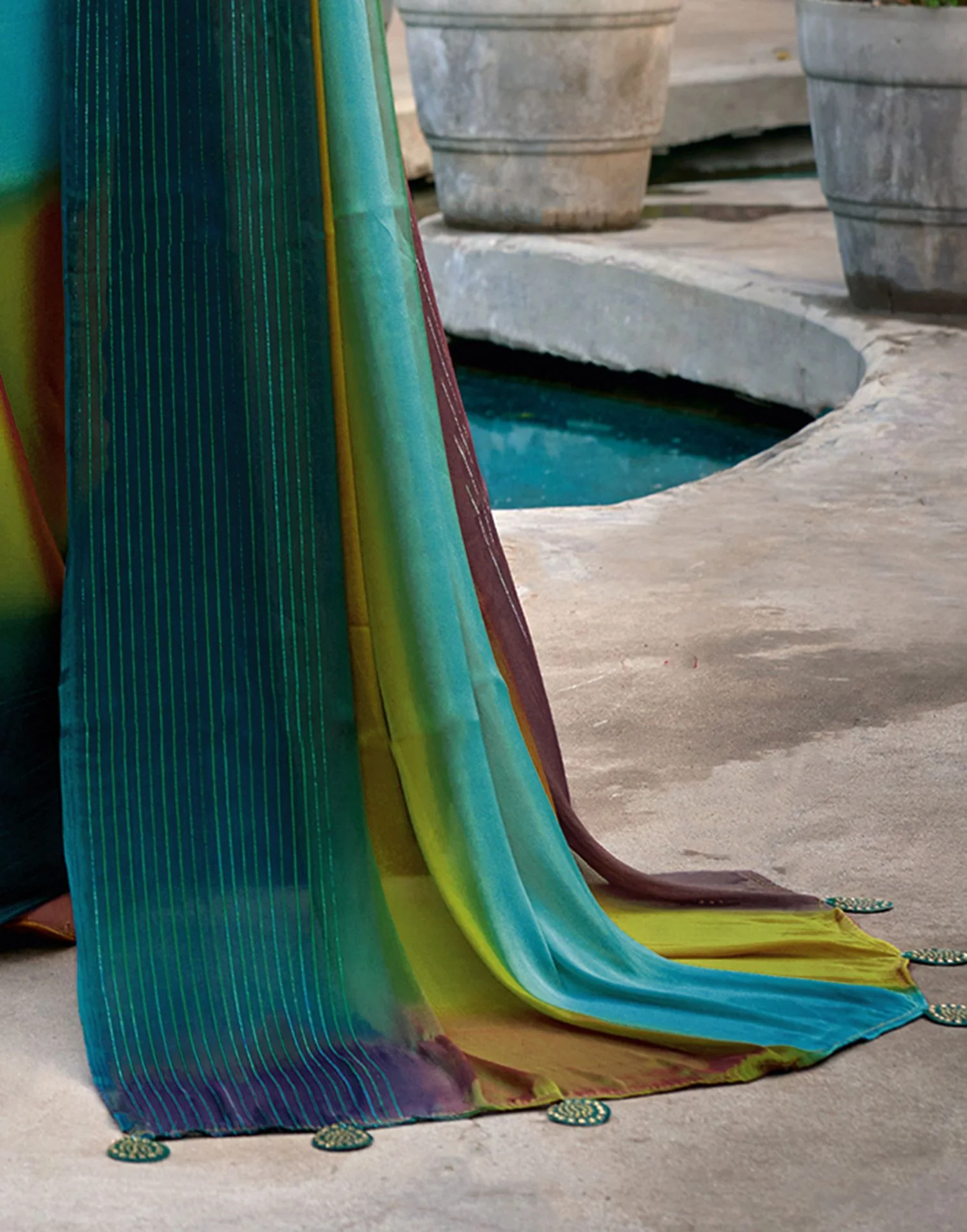 Multicoloured Chiffon Ombre Zari Stripe Saree - Image 4