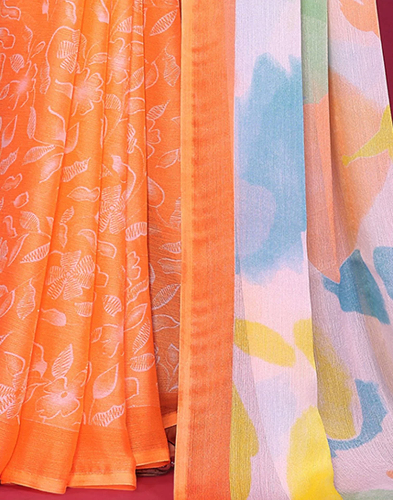 Multicoloured Chiffon Printed Saree - Image 8