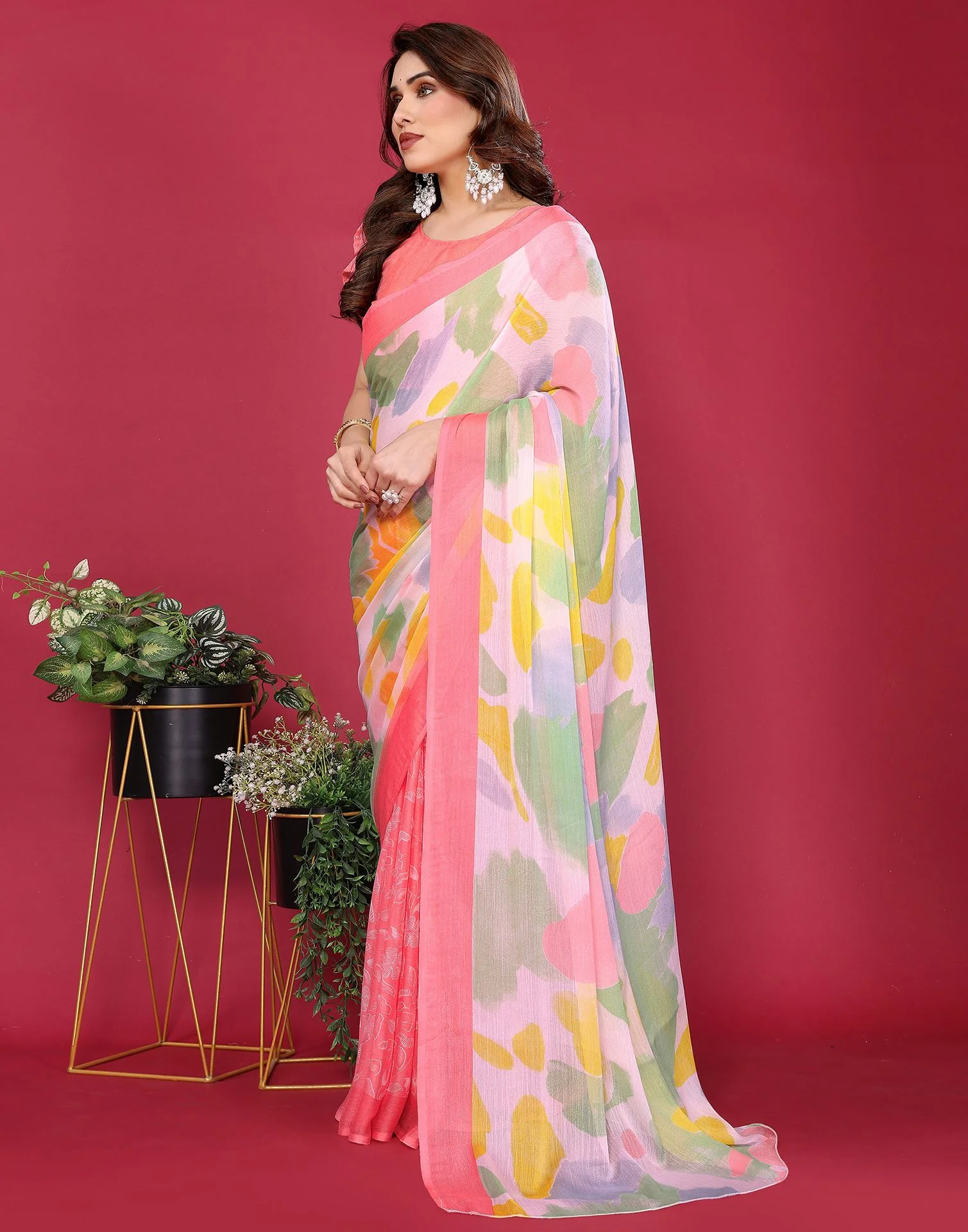 Multicoloured Chiffon Printed Saree - Image 5