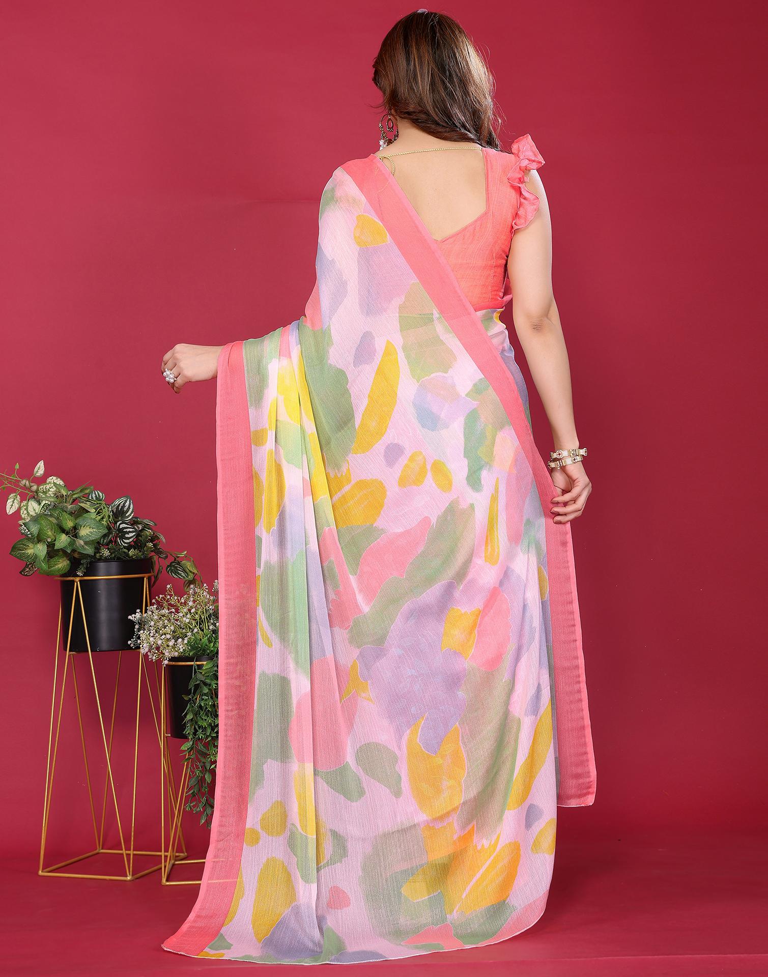 Multicoloured Chiffon Printed Saree - Image 6