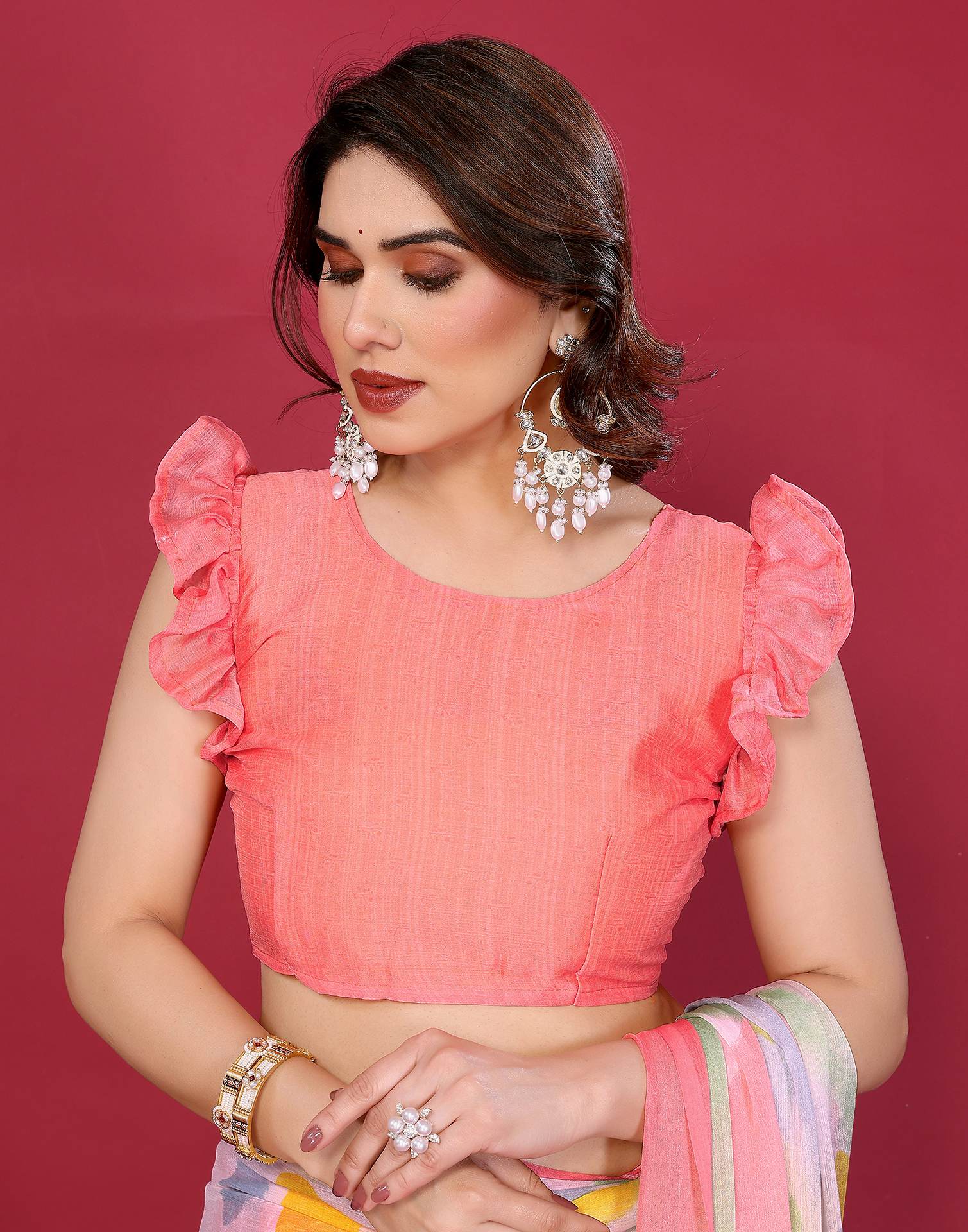 Multicoloured Chiffon Printed Saree - Image 7