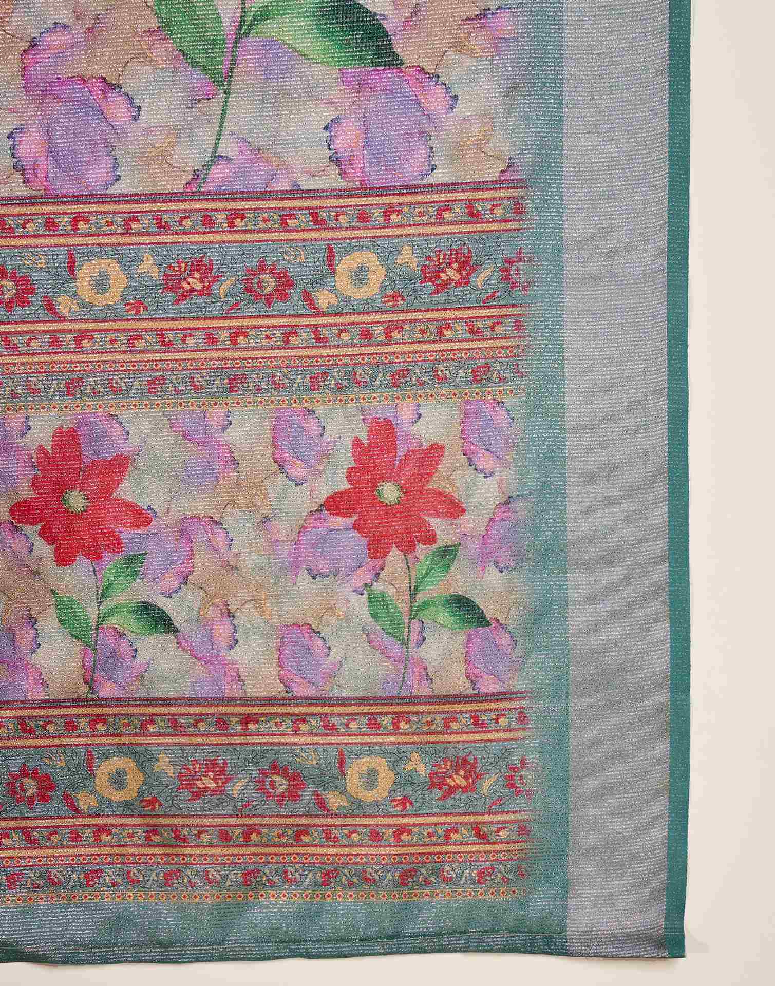 Multicoloured Cotton Floral Printed Saree - Image 9