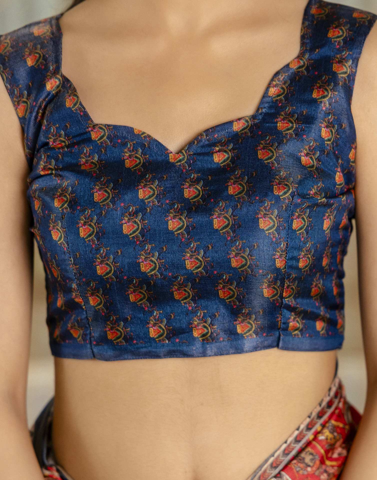 Multicoloured Cotton Printed Kalamkari Saree - Image 15