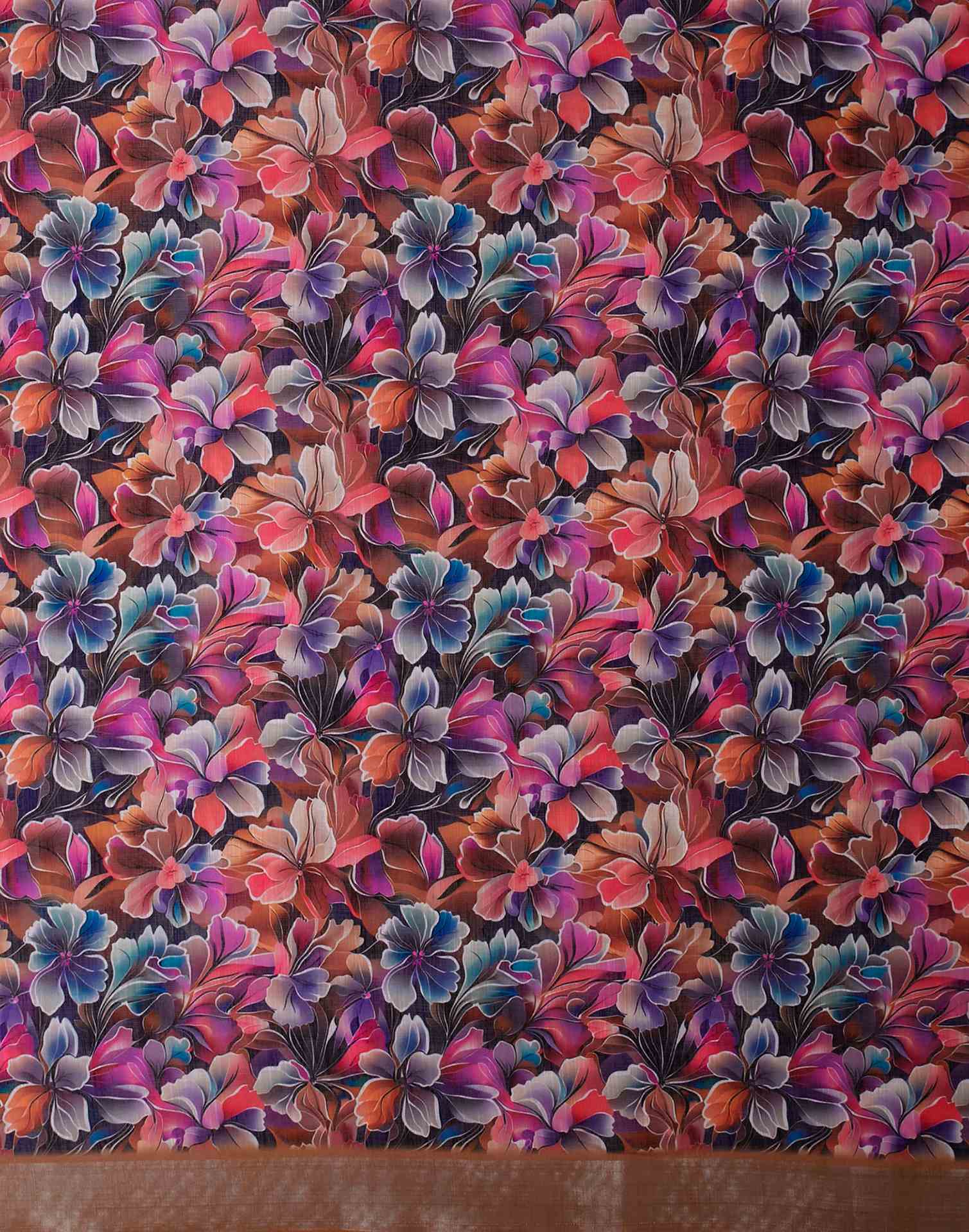 Multicoloured Linen Floral Printed Saree - Image 7