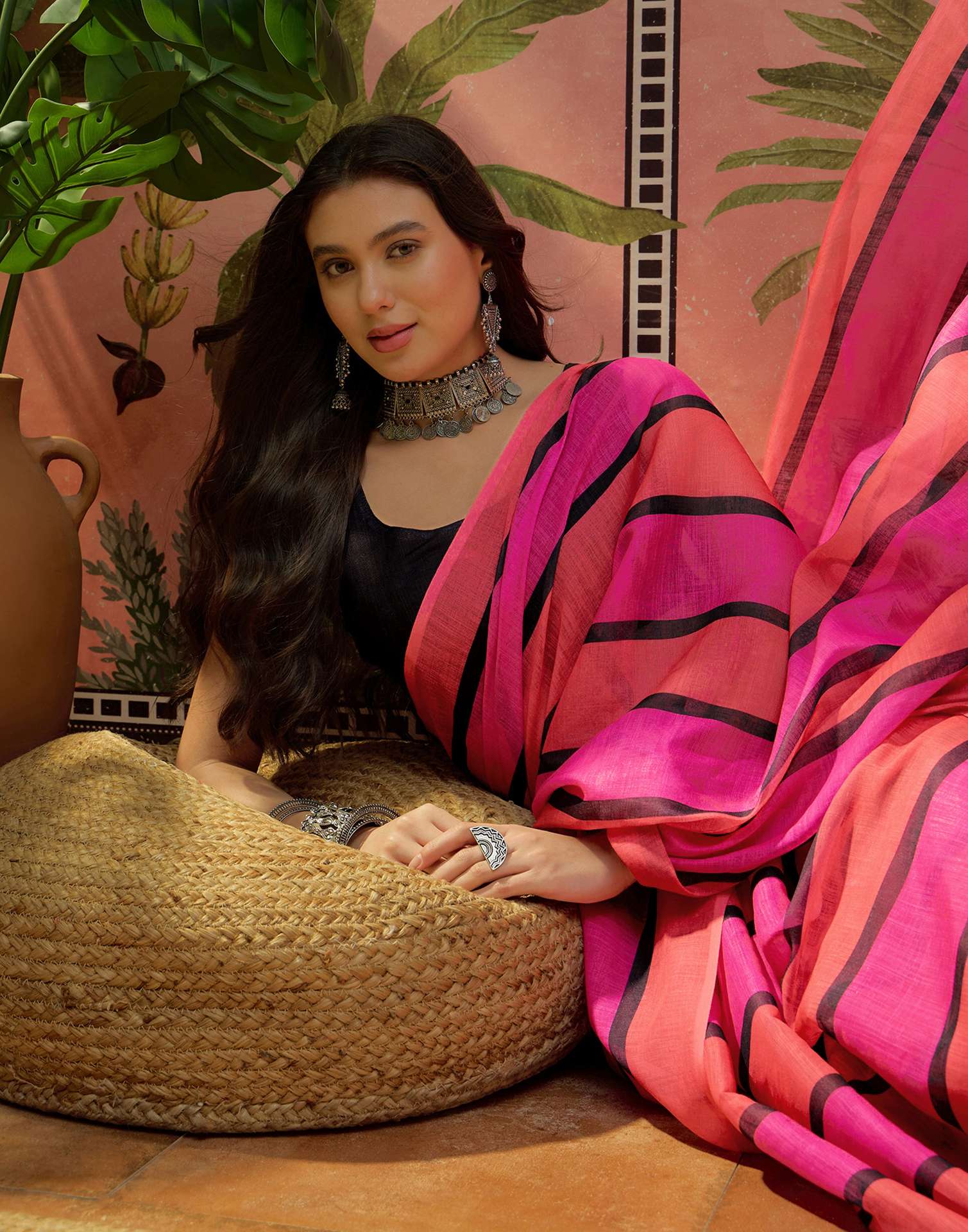 Multicoloured Linen Printed Saree - Image 2