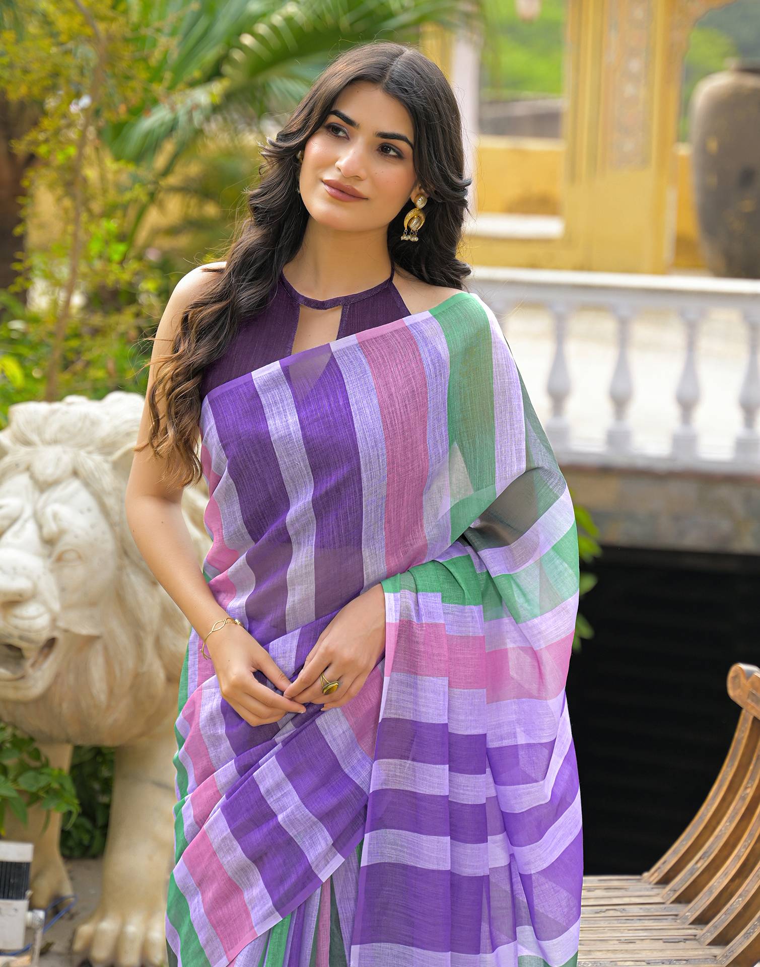 Multicoloured Linen Printed Saree - Image 2