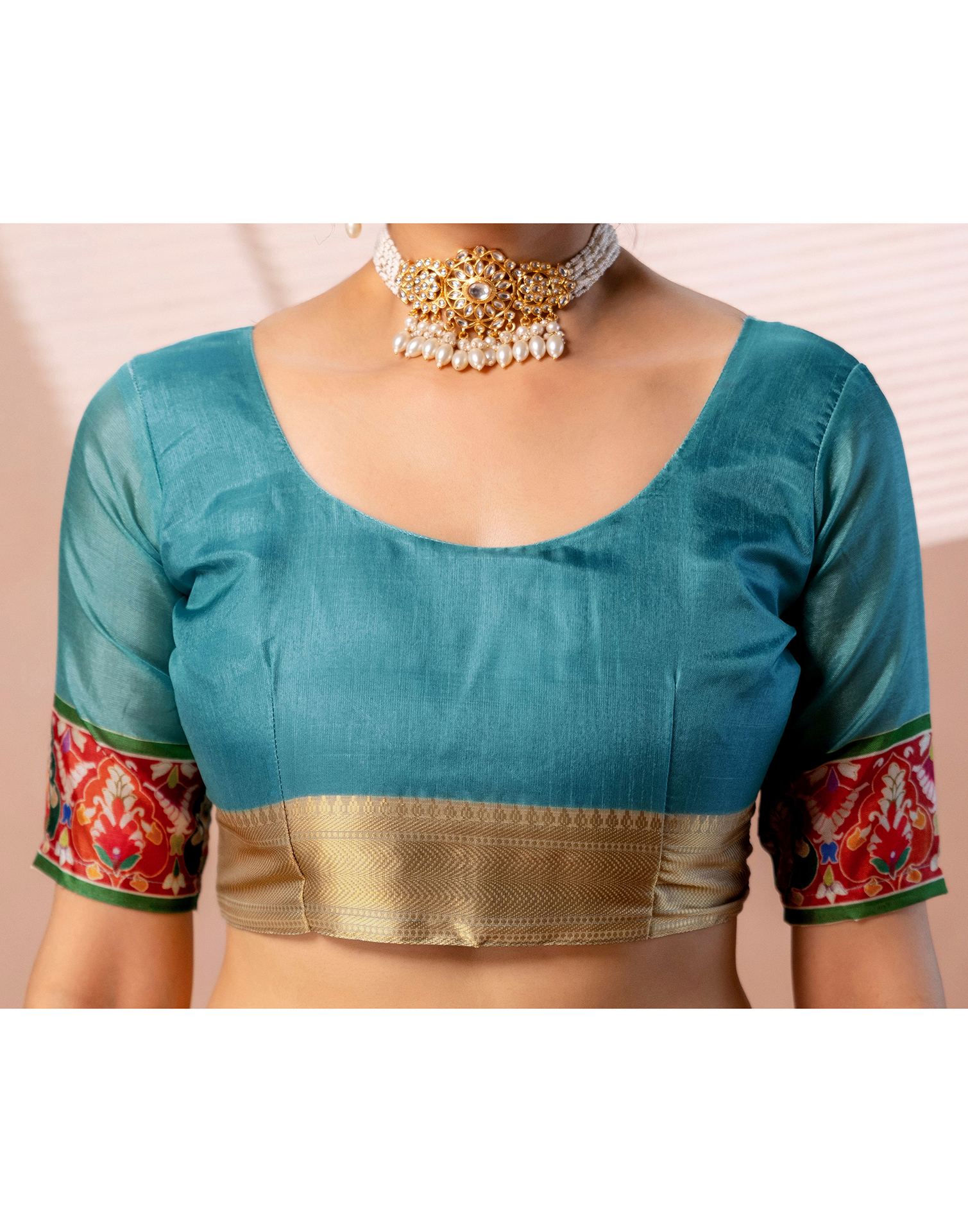 Multicoloured Silk Kalamkari Woven Border Saree - Image 13