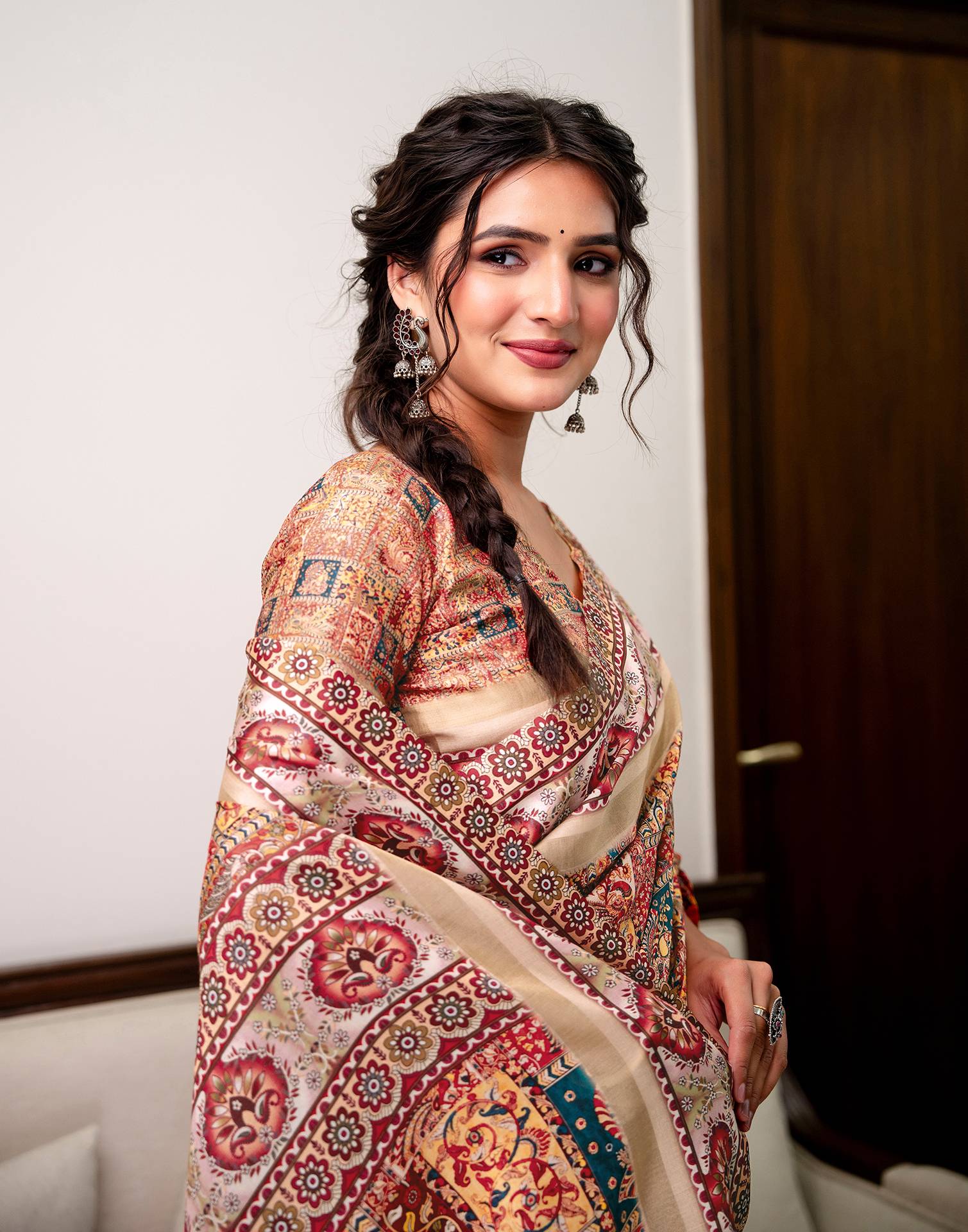 Multicoloured Silk Printed Saree - Image 2