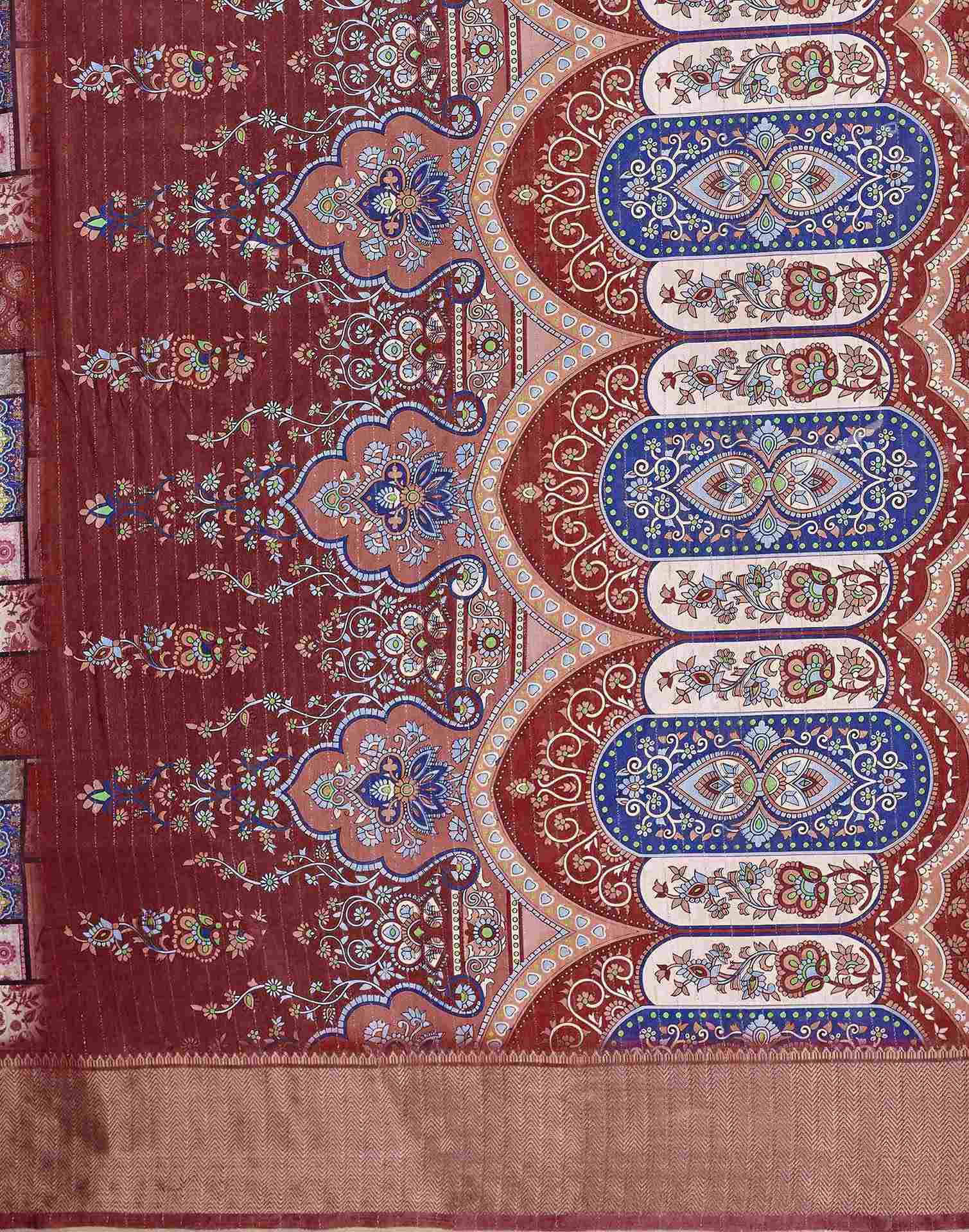 Multicoloured Silk Printed Woven Border Saree - Image 8