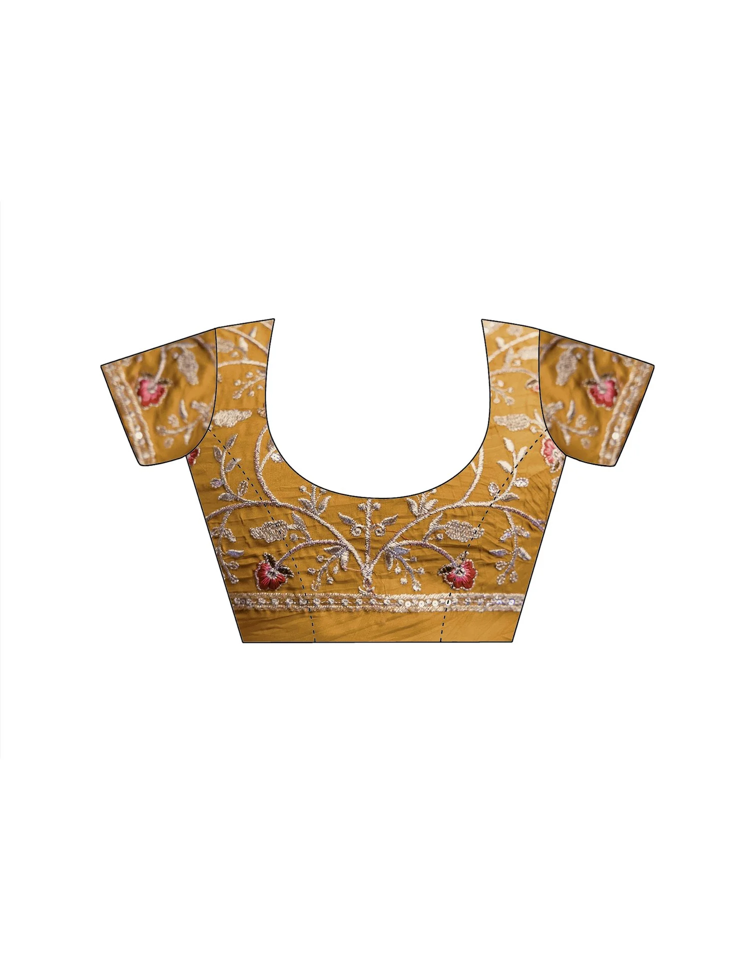 Mustard Yellow Crush Satin Embroidery Saree - Image 13