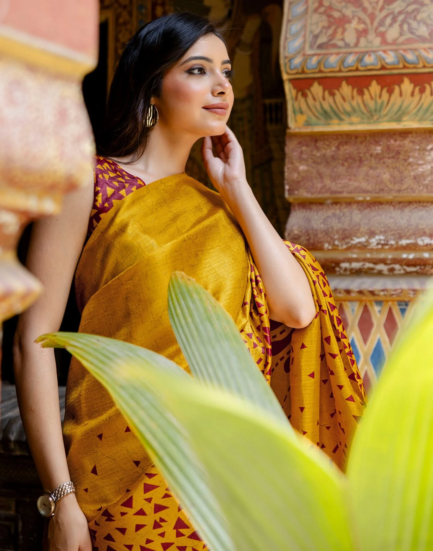 Mustard Khadi Printed Saree - Image 2
