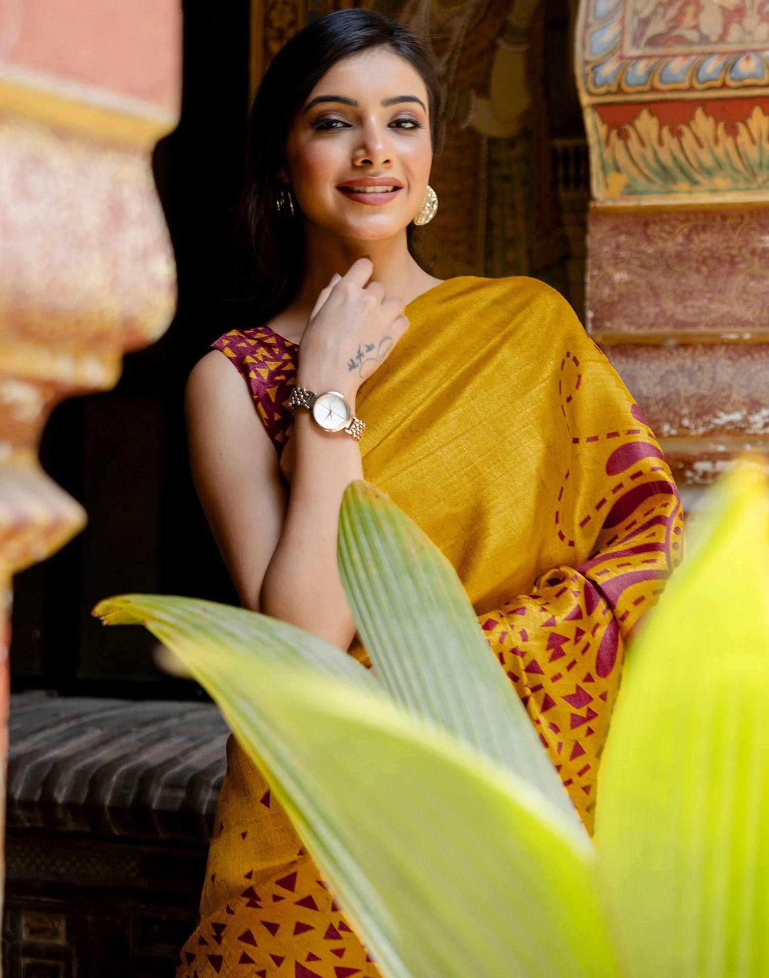 Mustard Khadi Printed Saree - Image 4