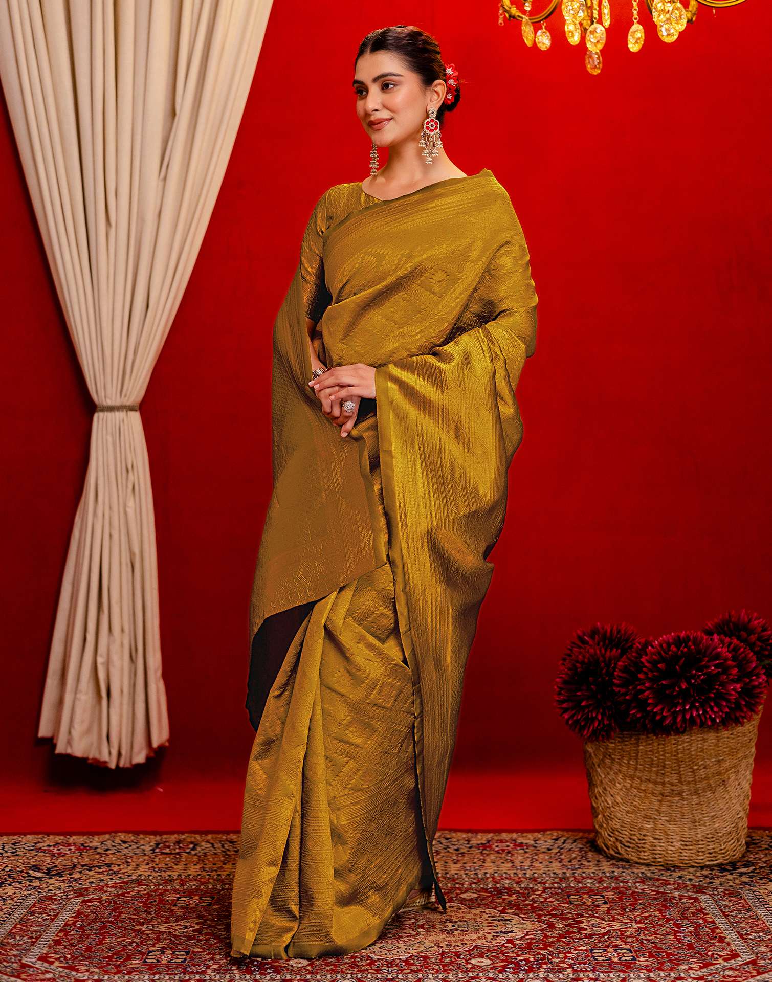 Mustard Yellow Silk Woven Banarasi Saree - Image 8