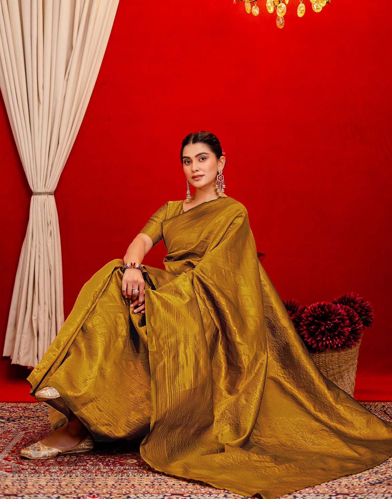 Mustard Yellow Silk Woven Banarasi Saree - Image 9