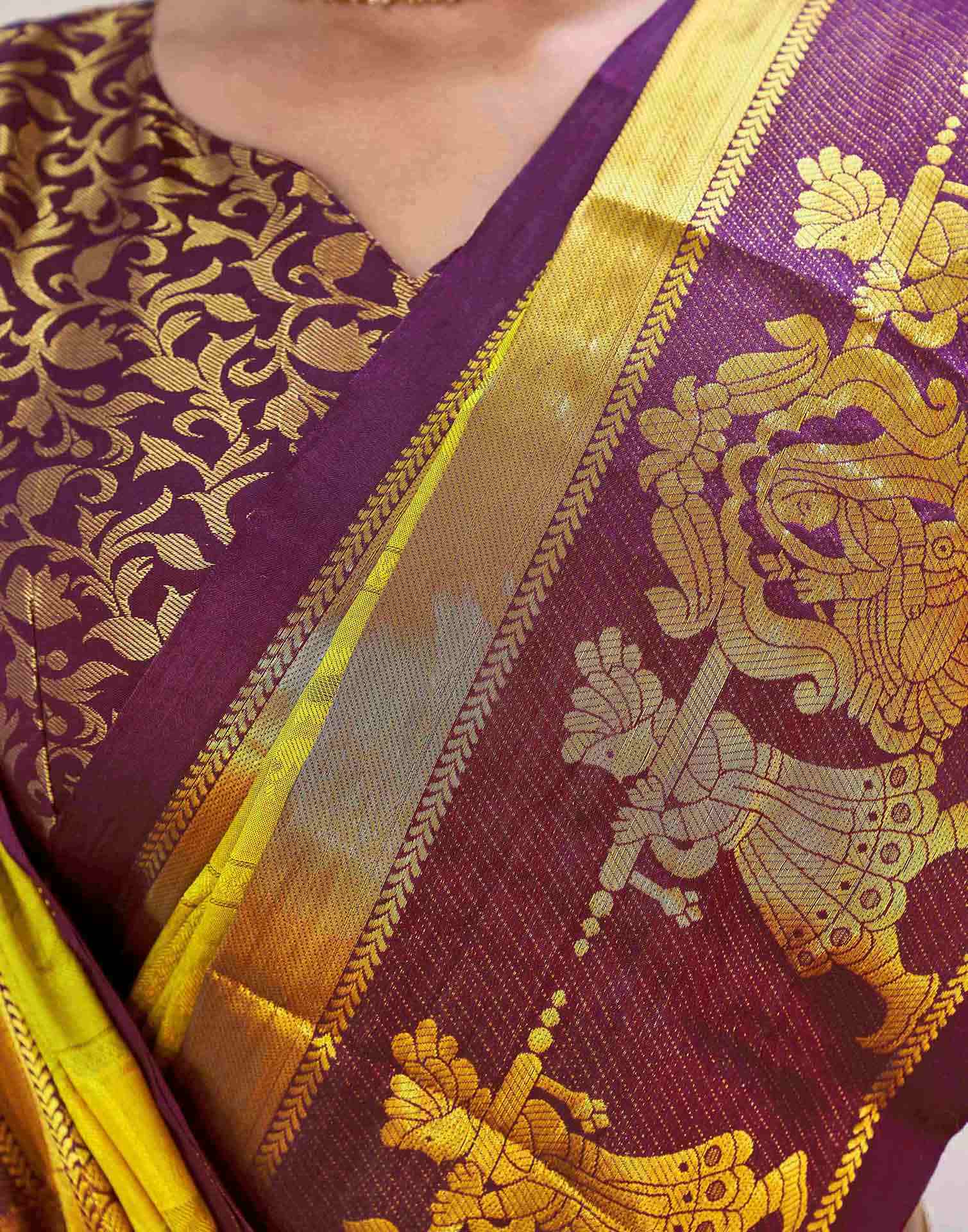 Mustard Silk Woven Kanjivaram Saree - Image 7