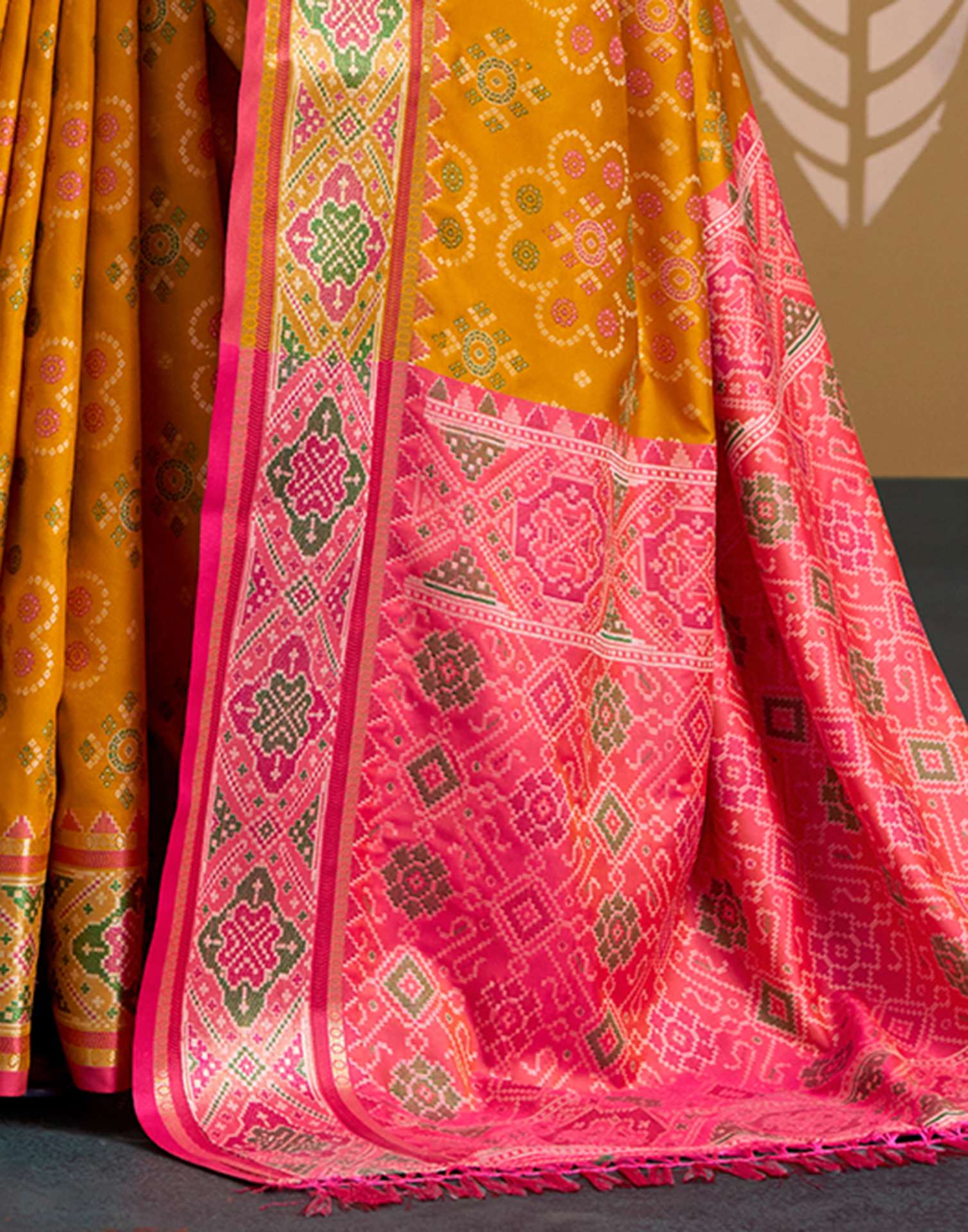 Mustard Yellow Silk Woven Patola Saree - Image 6