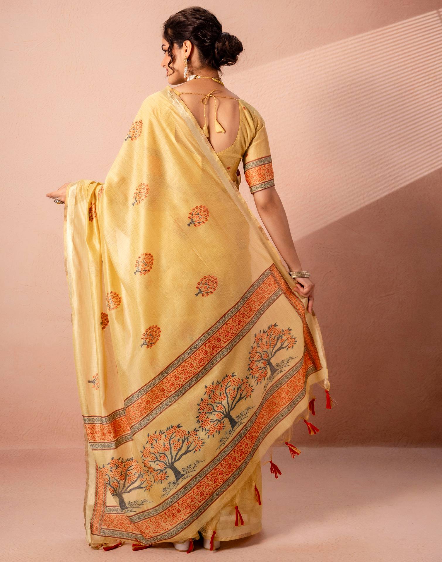 Mustard Yellow Chanderi Cotton Woven Saree - Image 6