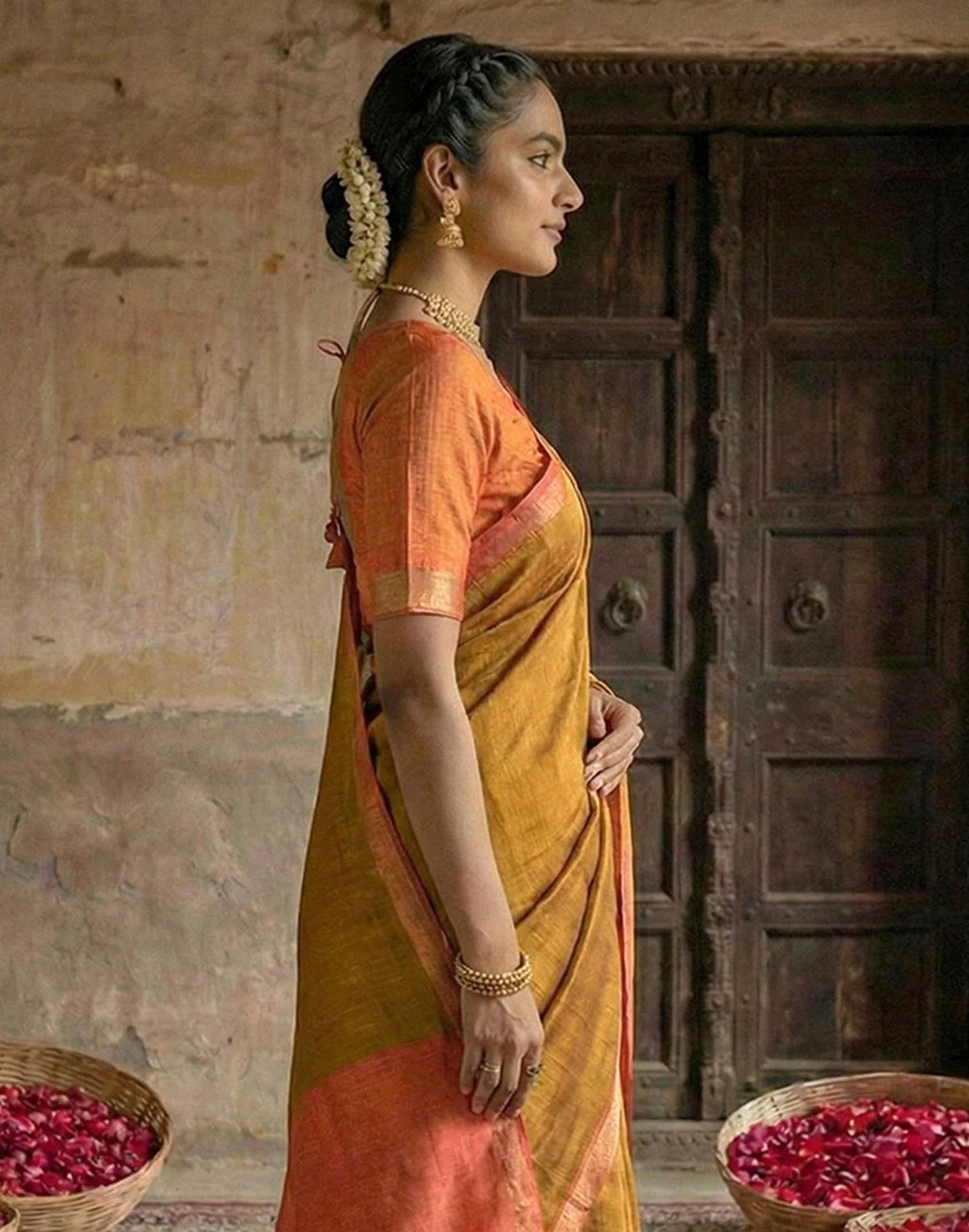 Mustard Yellow Chanderi Cotton Zari Border Woven Saree - Image 2