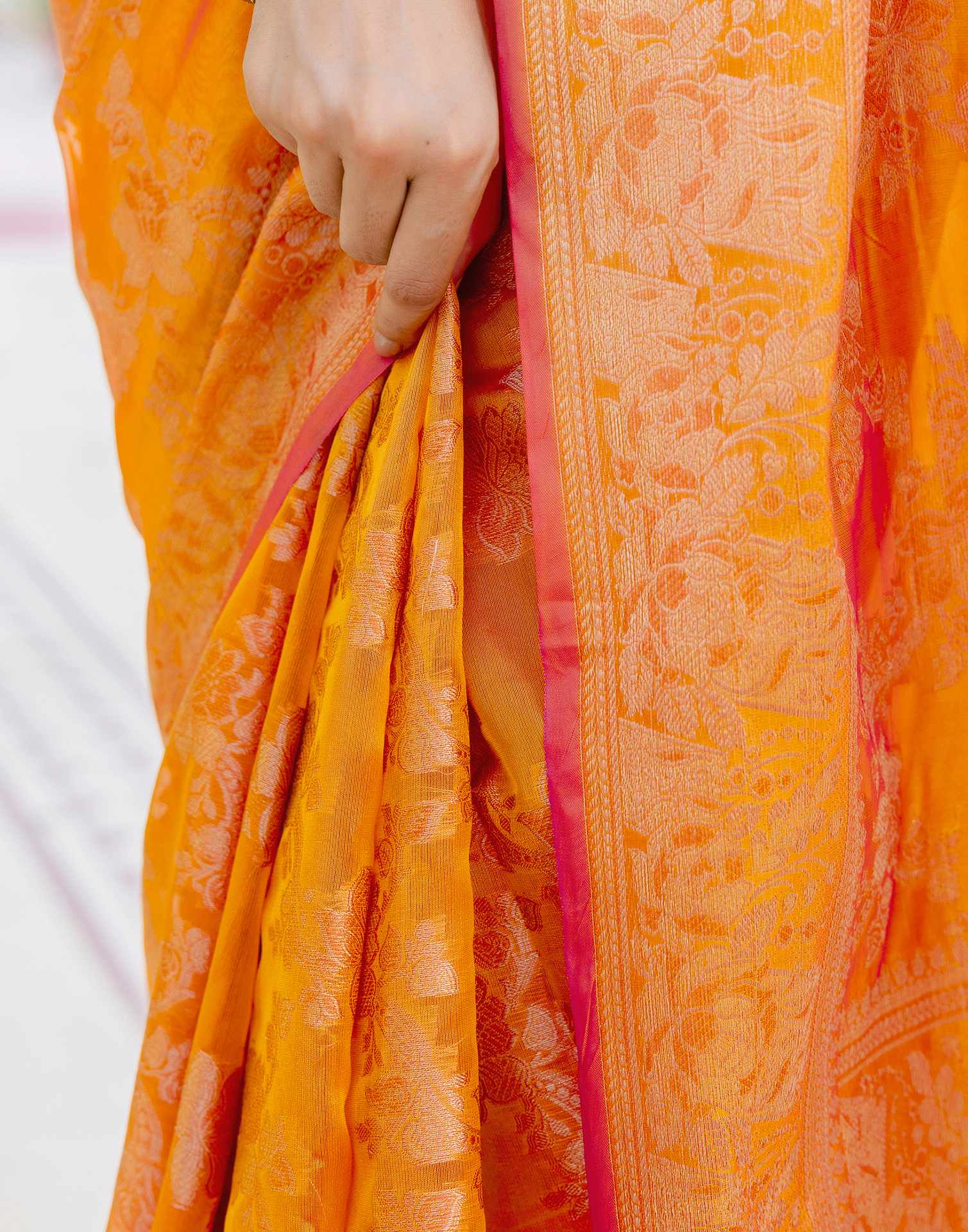 Mustard Yellow Chanderi Woven Banarasi Saree - Image 12