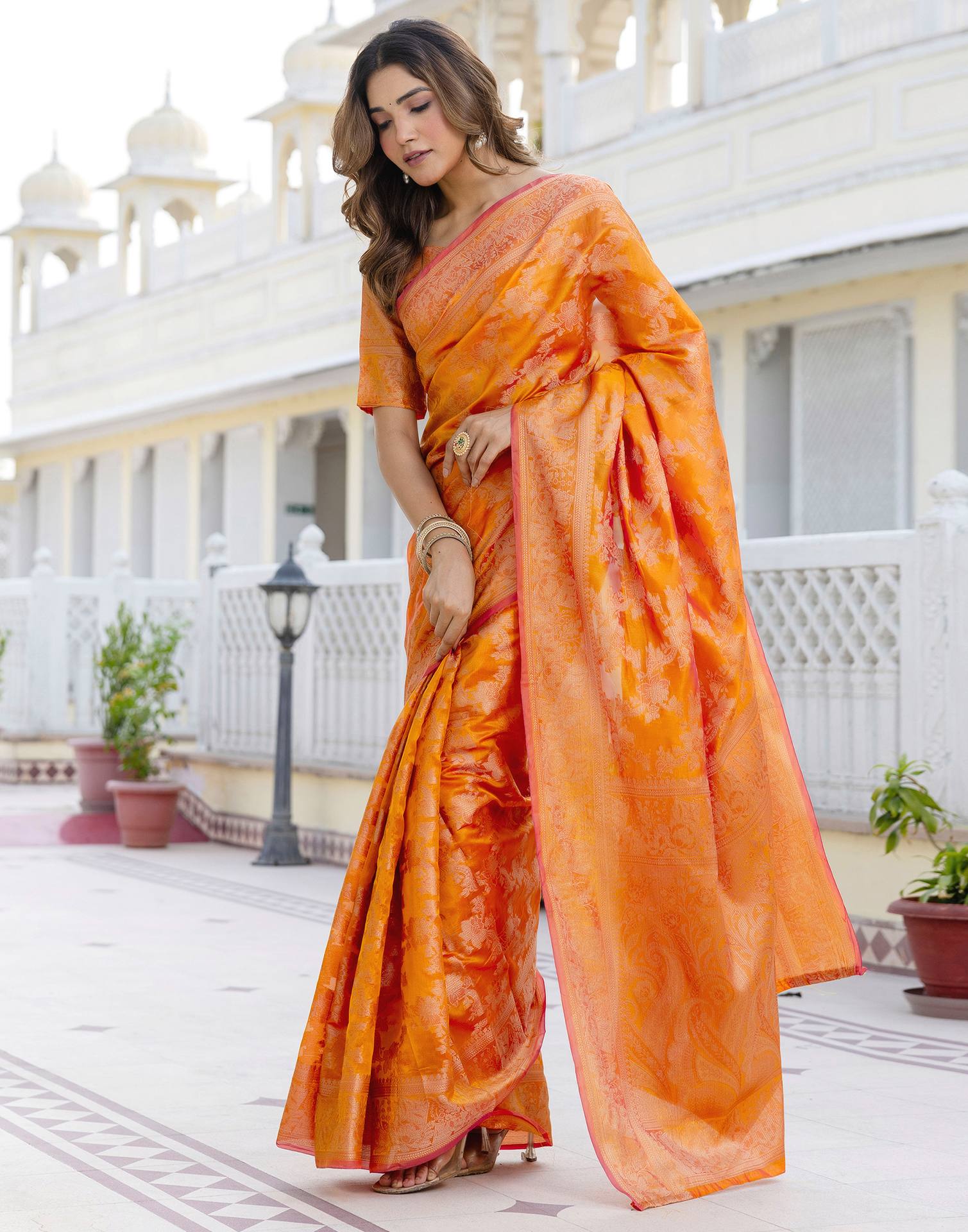 Mustard Yellow Chanderi Woven Banarasi Saree - Image 5