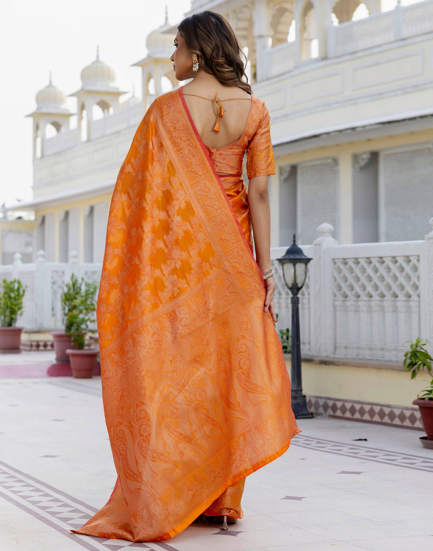 Mustard Yellow Chanderi Woven Banarasi Saree - Image 7
