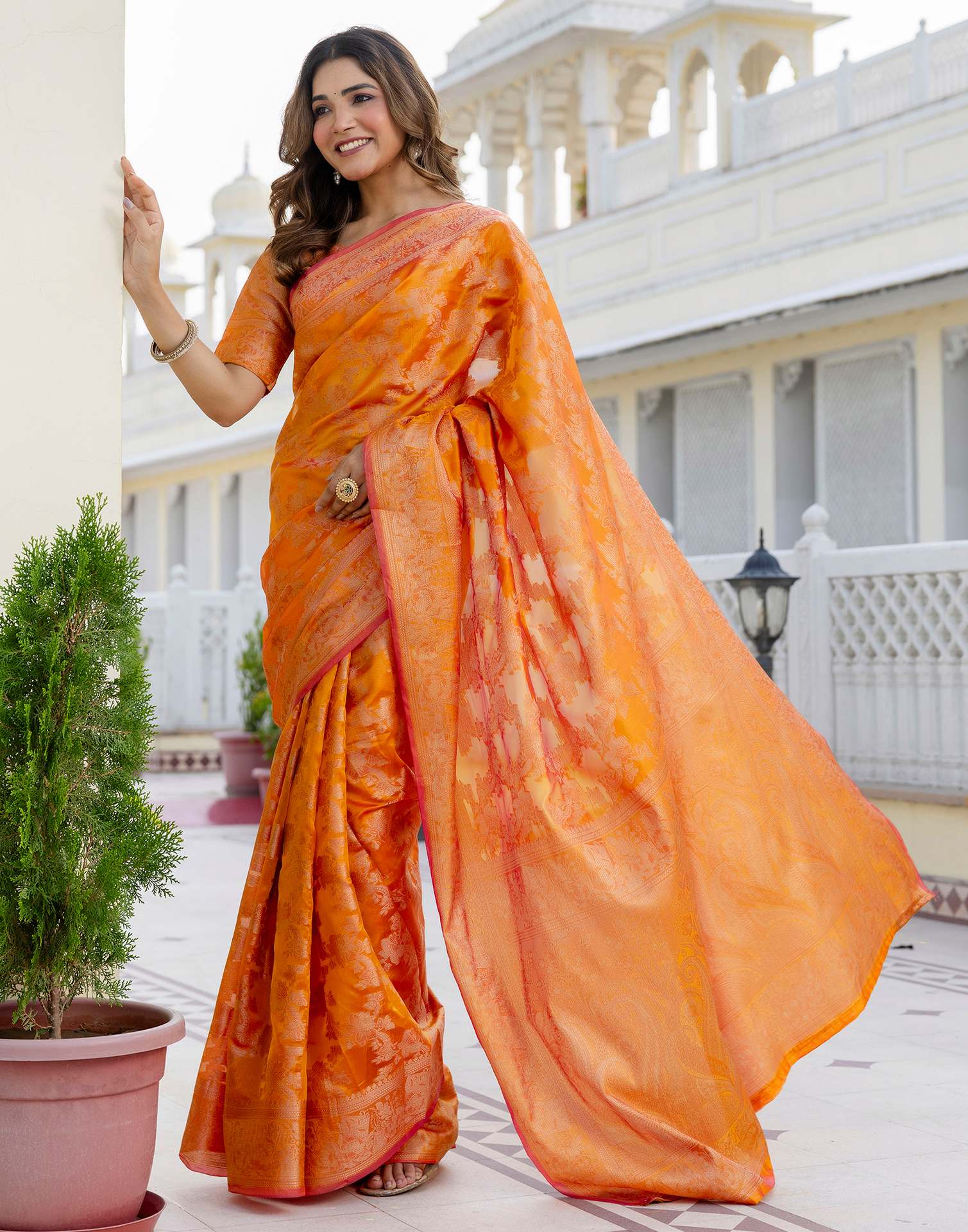 Mustard Yellow Chanderi Woven Banarasi Saree - Image 9