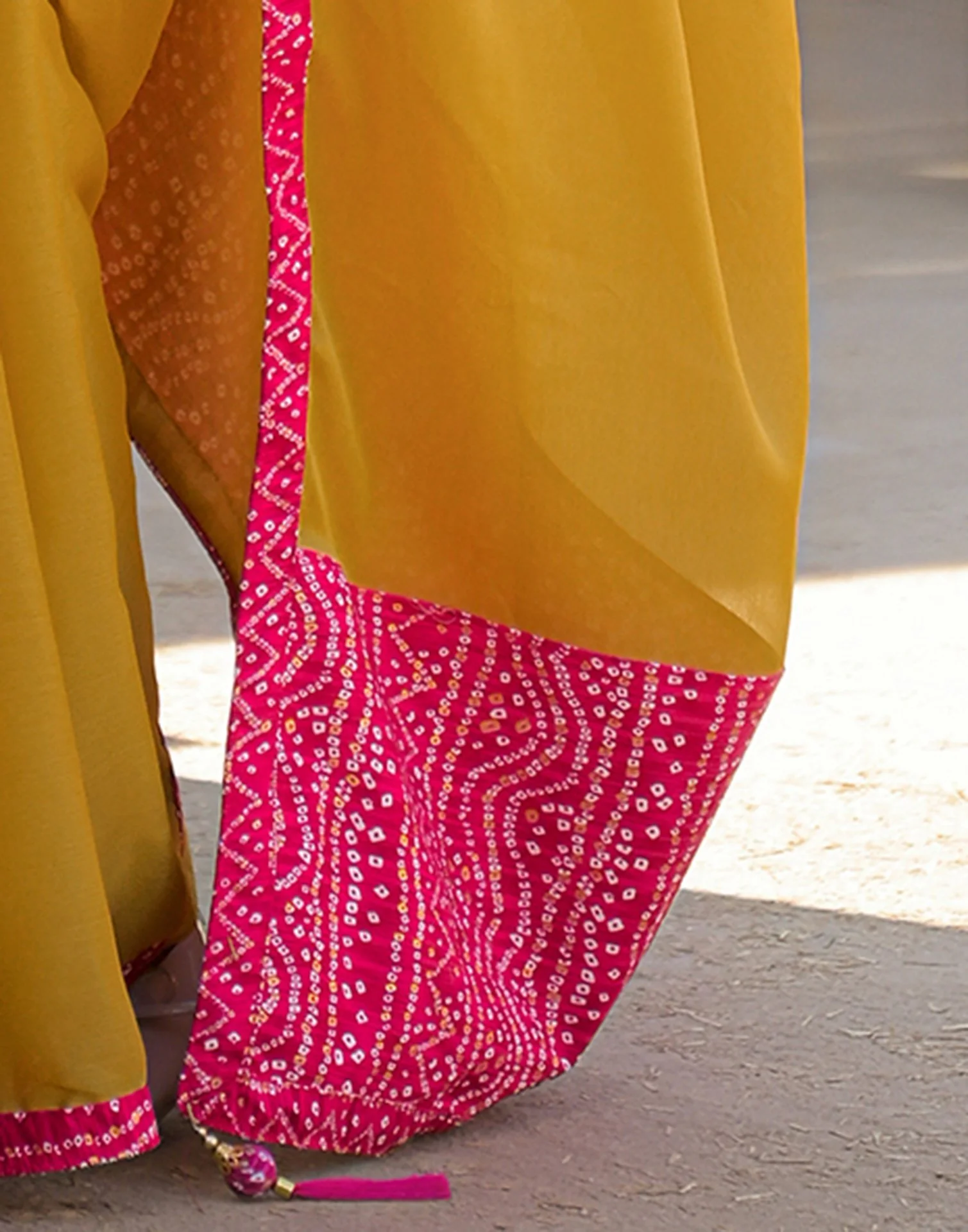 Mustard Yellow Chiffon Printed Lace Saree - Image 11