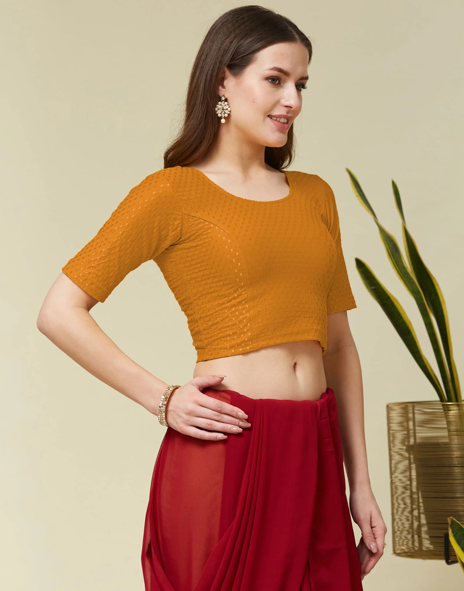 Mustard Yellow Cotton Dyed Self Woven Blouse - Image 5