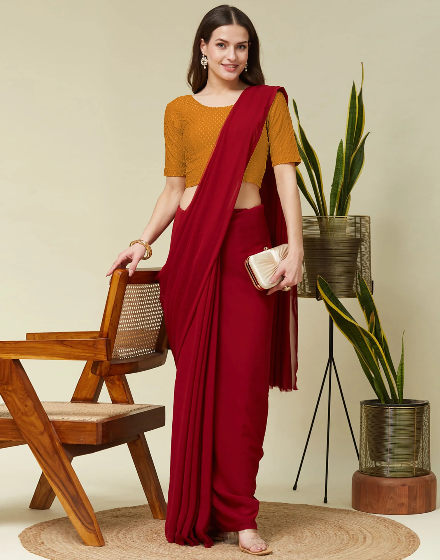 Mustard Yellow Cotton Dyed Self Woven Blouse - Image 7