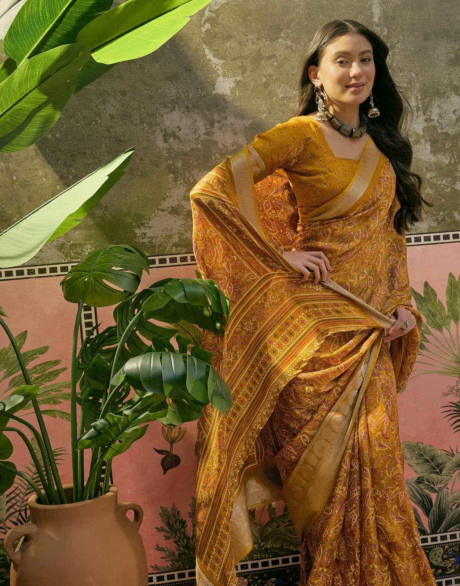 Mustard Yellow Georgette Printed Saree - Image 4