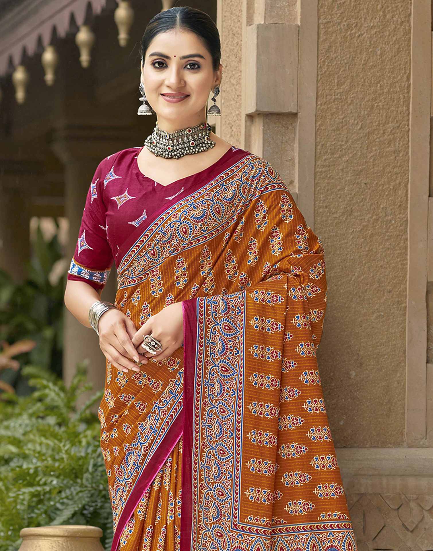 Brown Pure Cotton Printed Saree - Image 2