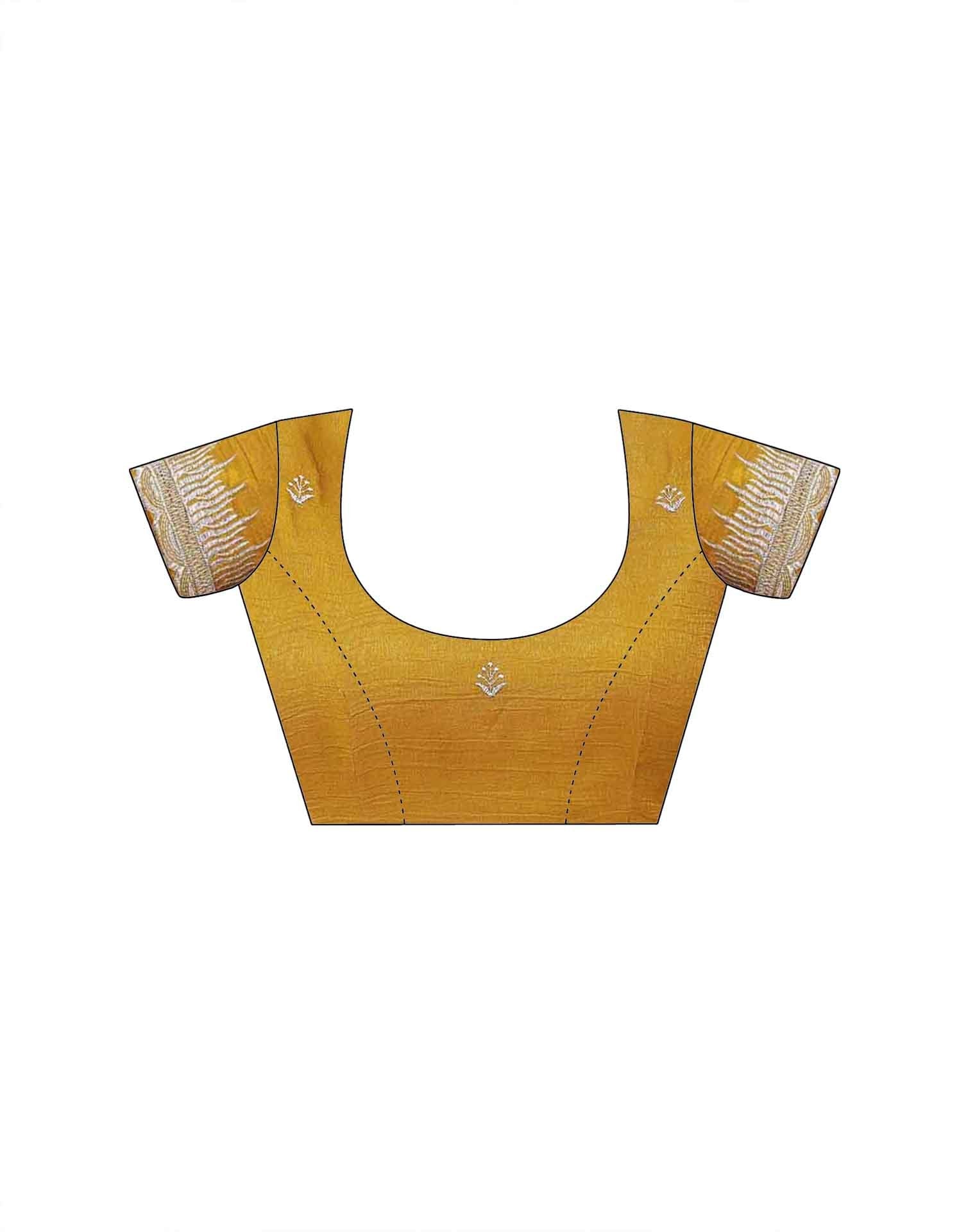 Mustard Yellow Shimmer Embroidery Embellished Saree - Image 9