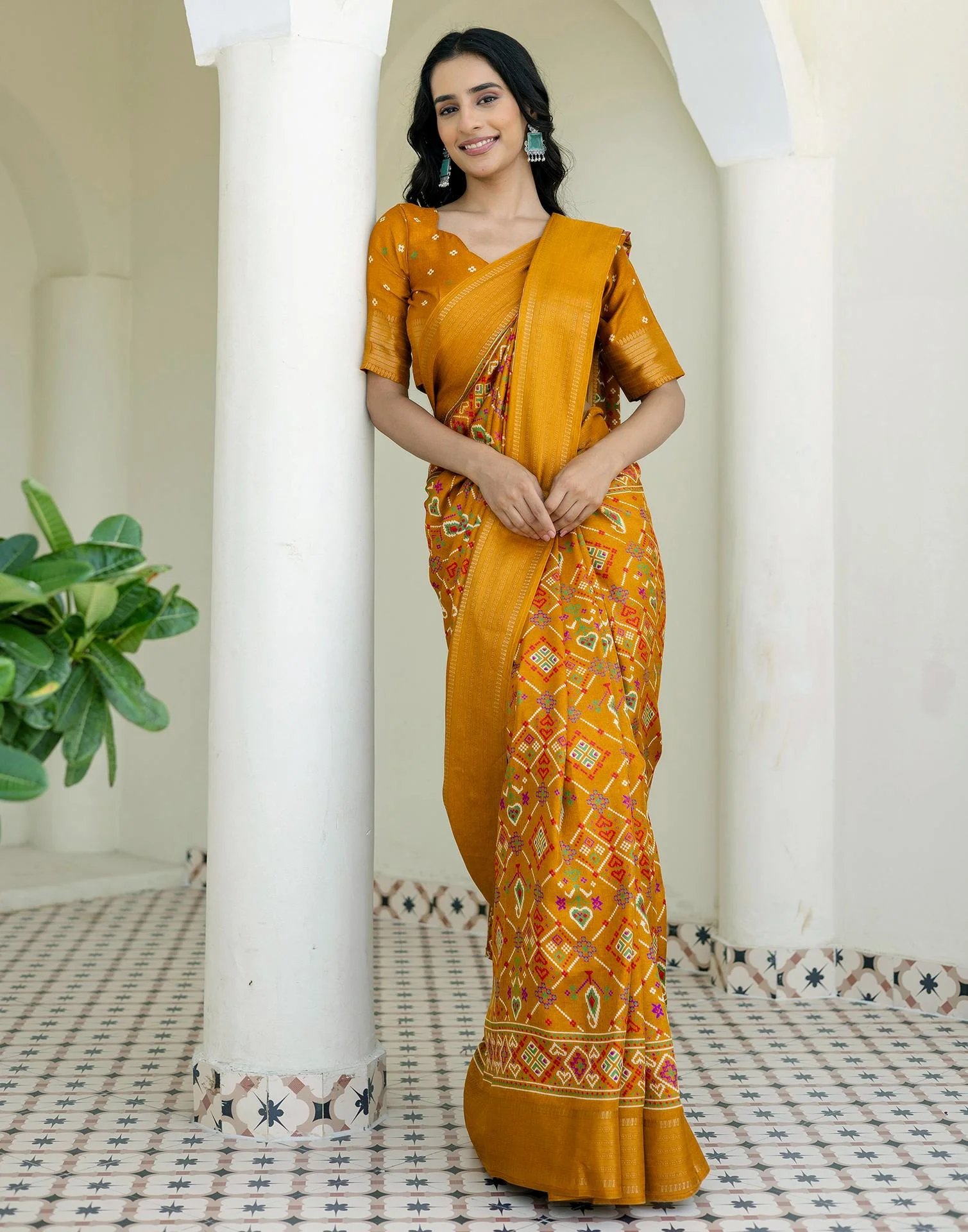Mustard Yellow Silk Printed Patola Saree - Image 10