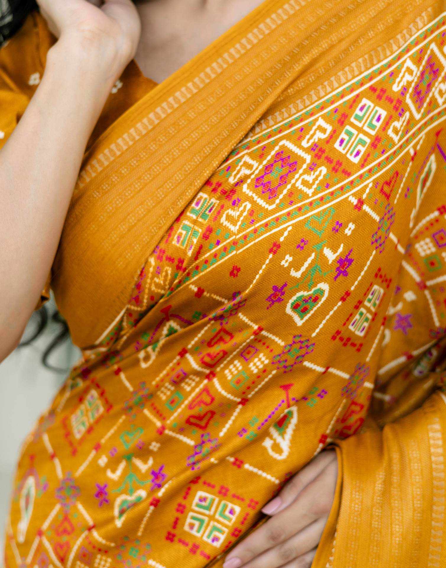Mustard Yellow Silk Printed Patola Saree - Image 14