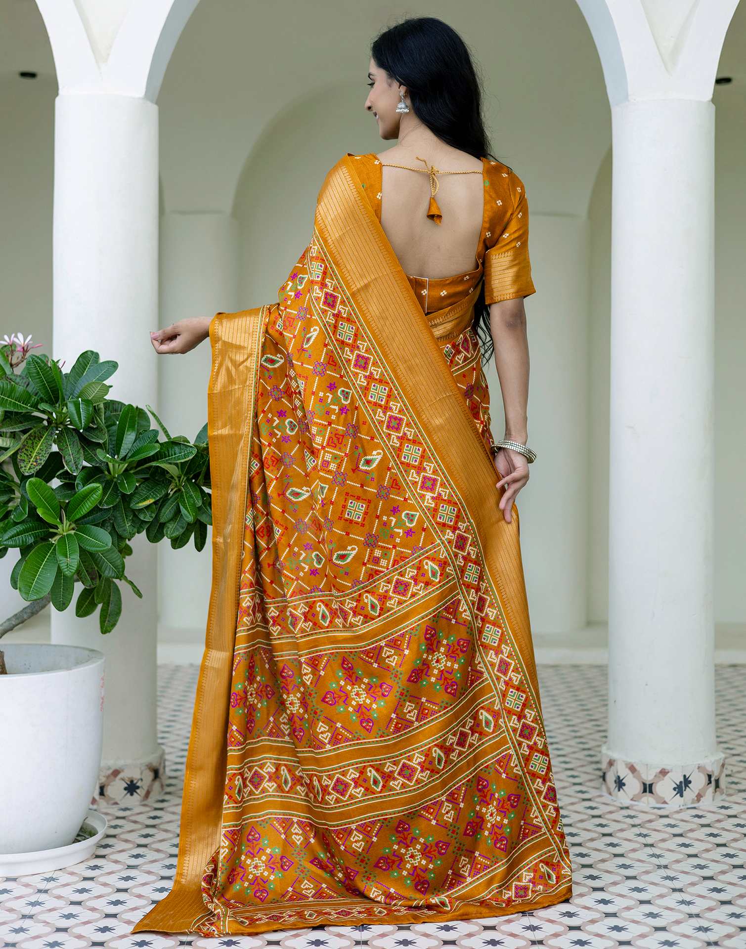 Mustard Yellow Silk Printed Patola Saree - Image 8
