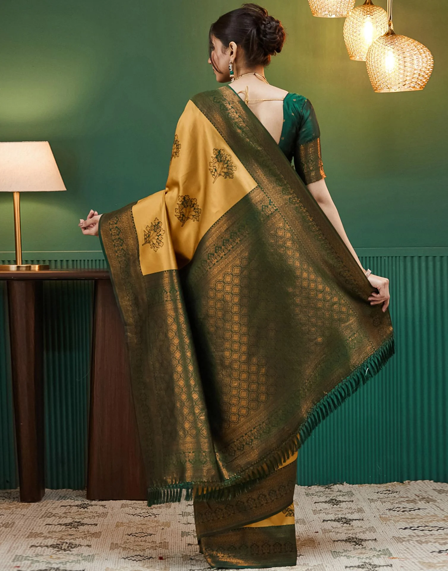 Mustard Yellow Silk Woven Banarasi Saree - Image 5