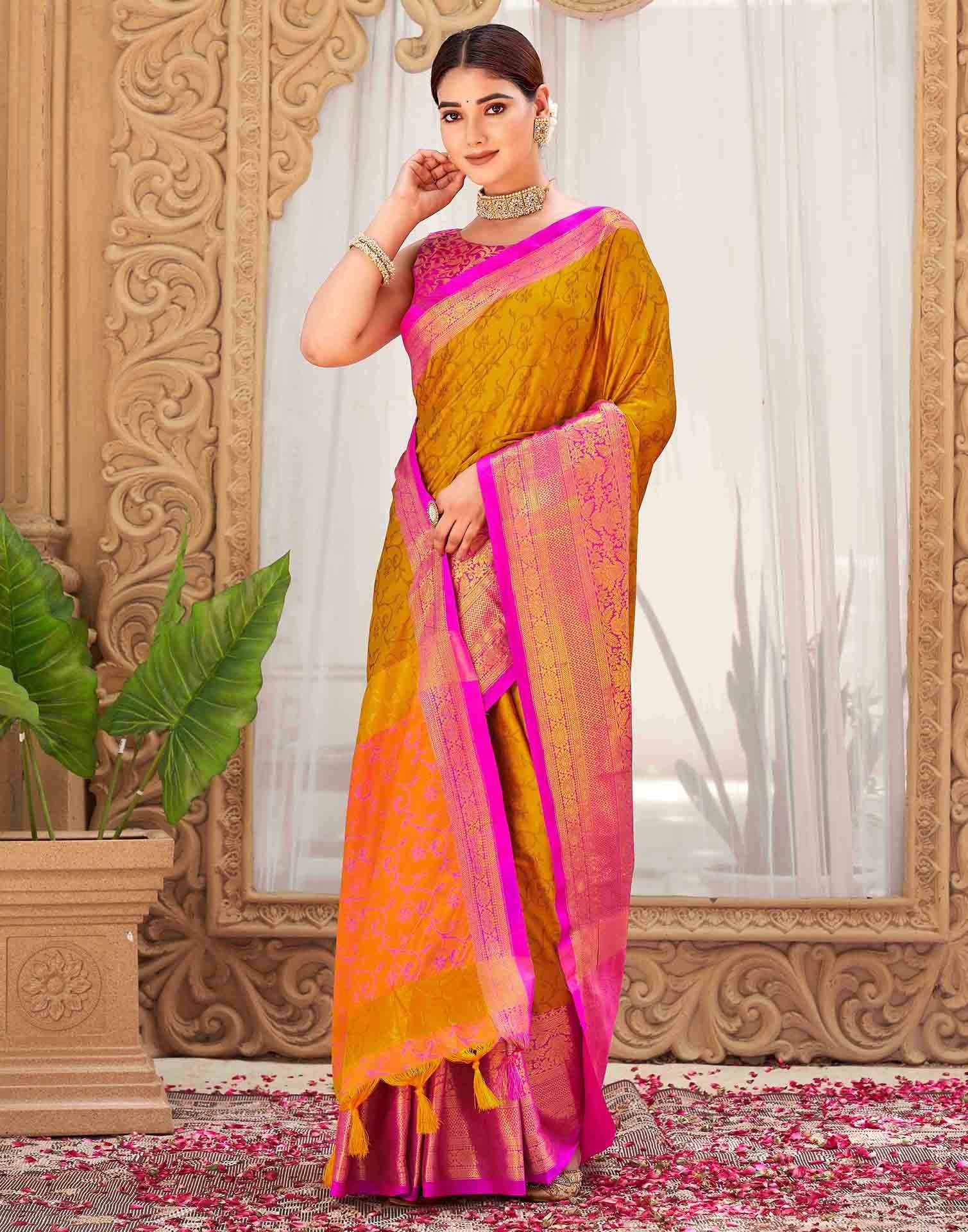 Mustard Yellow Silk Woven Kanjivaram Saree - Image 5