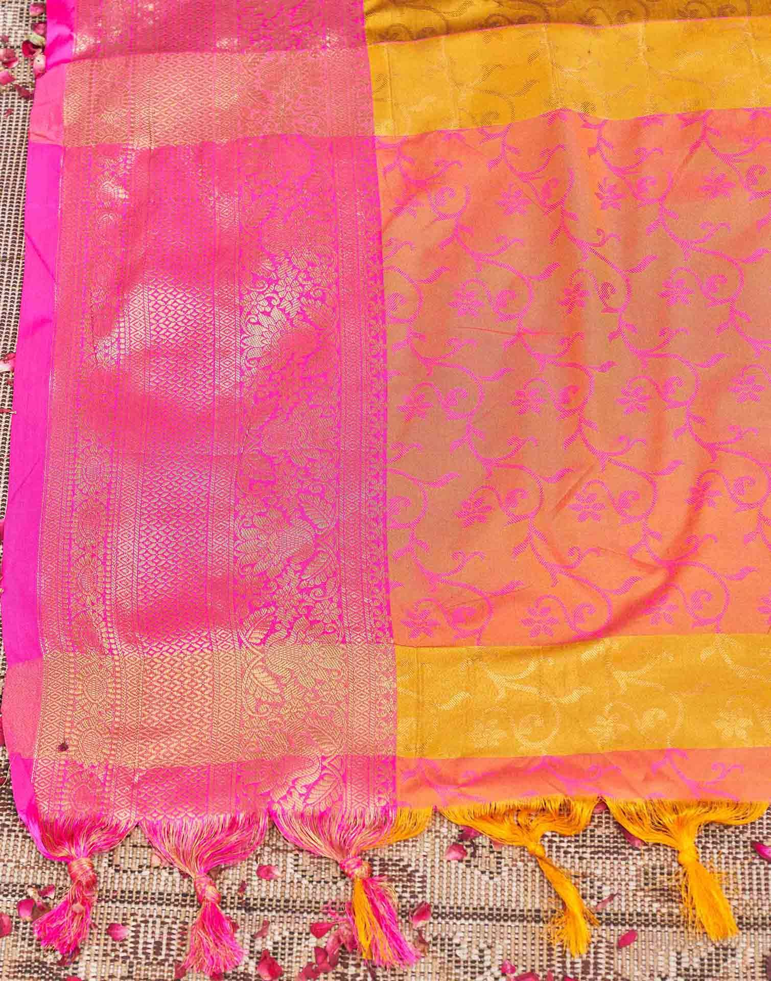 Mustard Yellow Silk Woven Kanjivaram Saree - Image 7