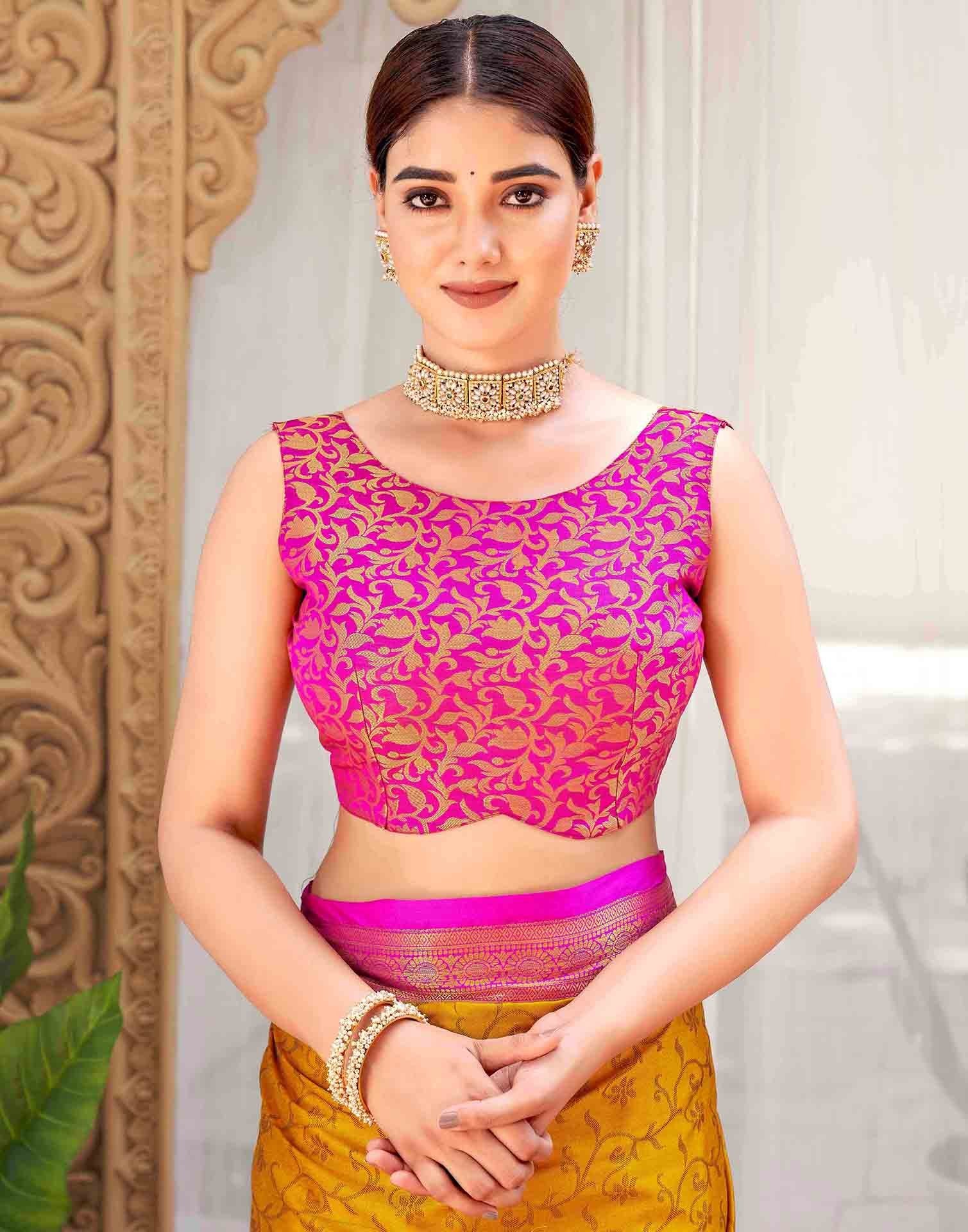 Mustard Yellow Silk Woven Kanjivaram Saree - Image 9