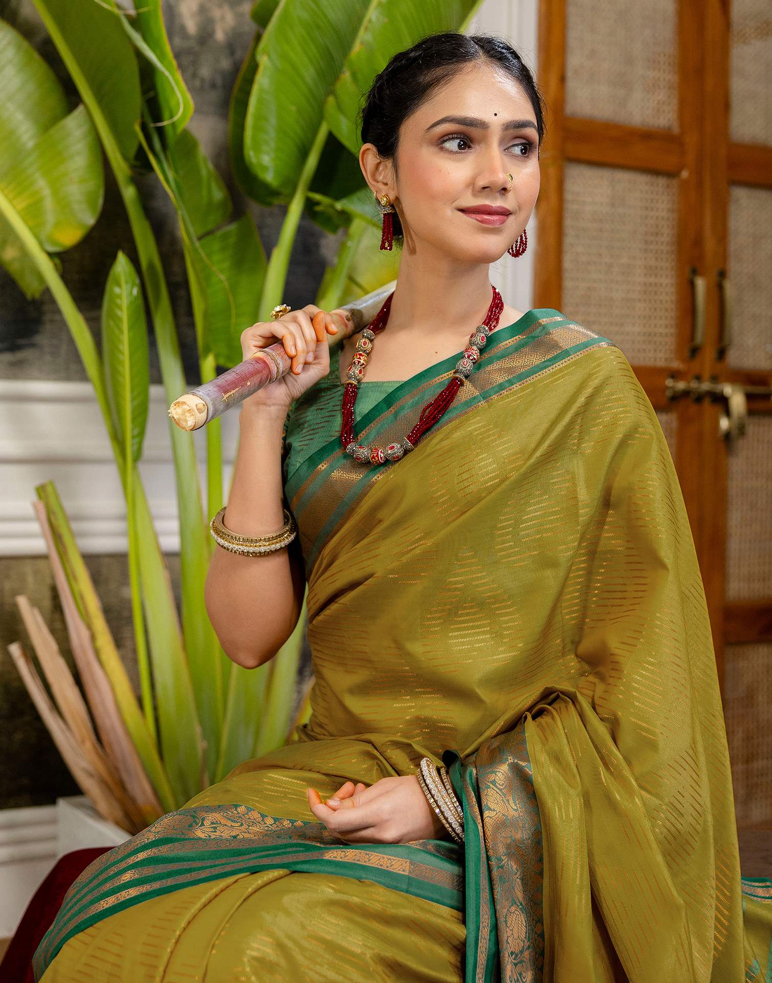 Mustard Yellow Silk Woven Kanjivaram Saree - Image 2