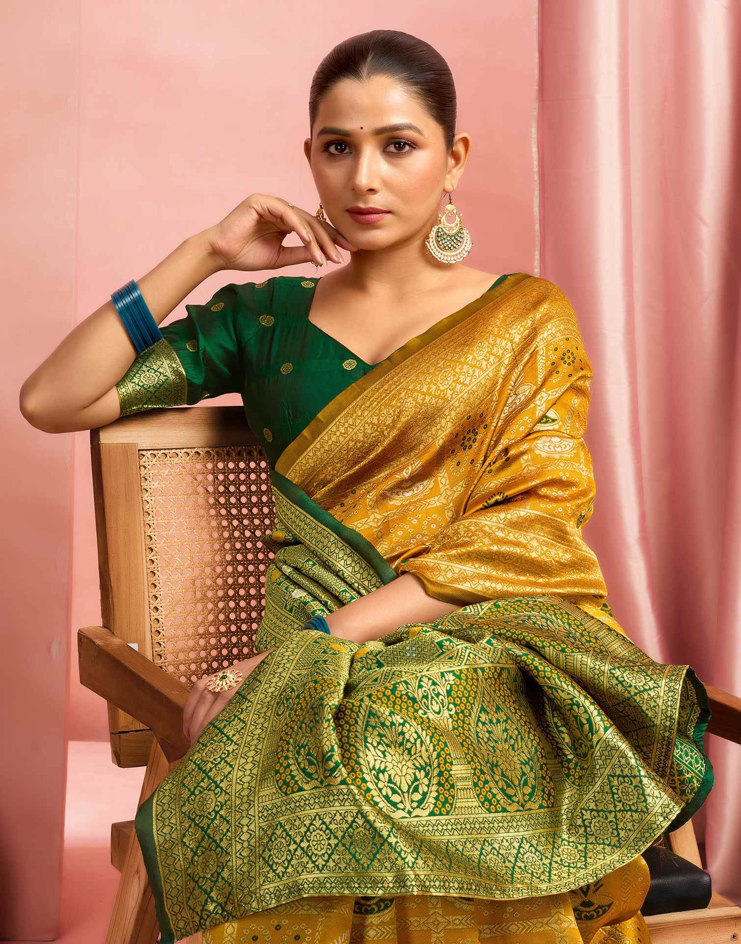 Mustard Yellow Silk Woven Patola Saree - Image 2