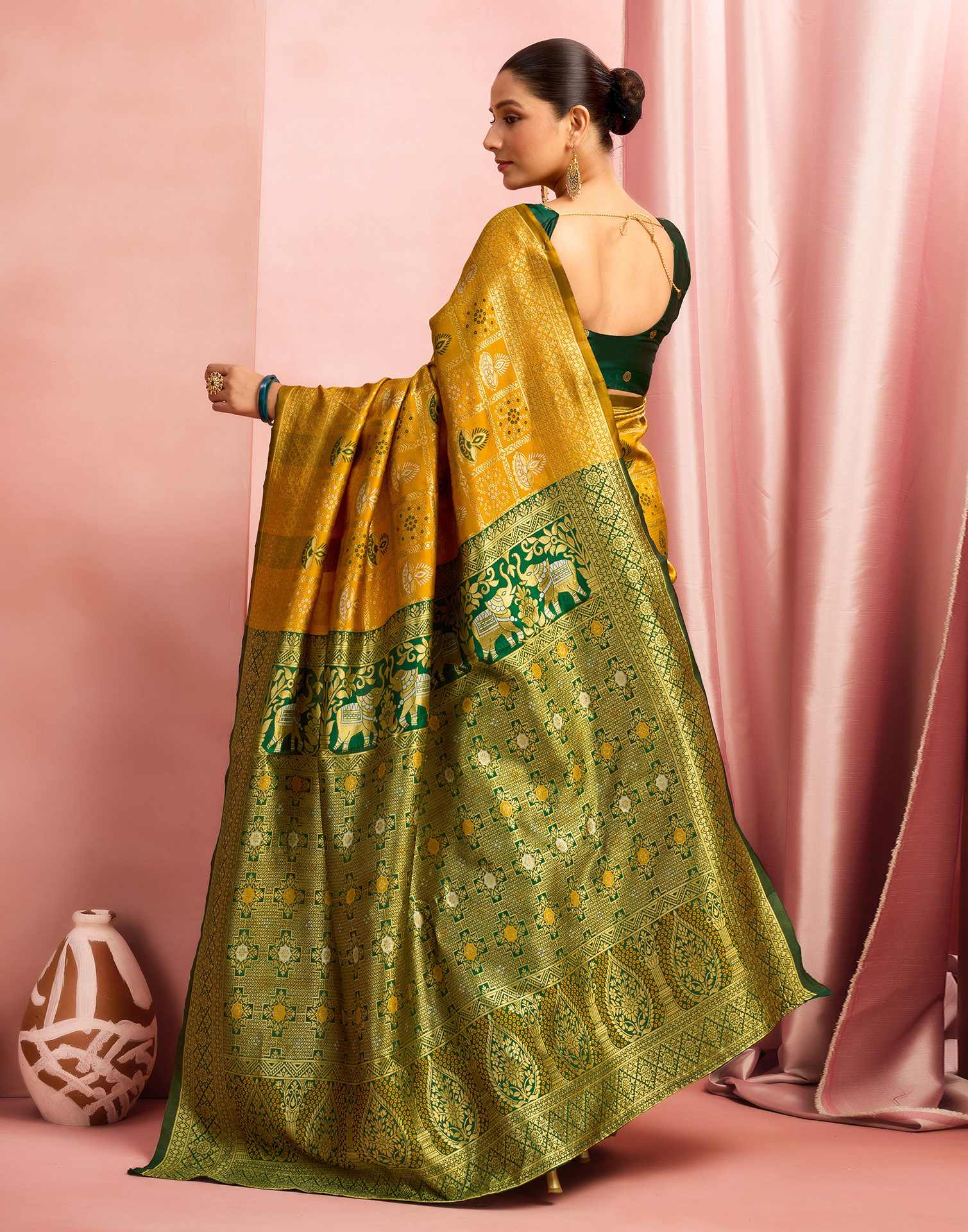 Mustard Yellow Silk Woven Patola Saree - Image 5