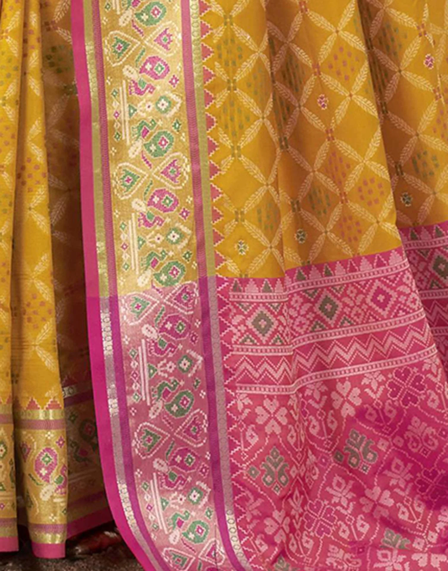 Mustard Yellow Silk Woven Patola Saree - Image 6