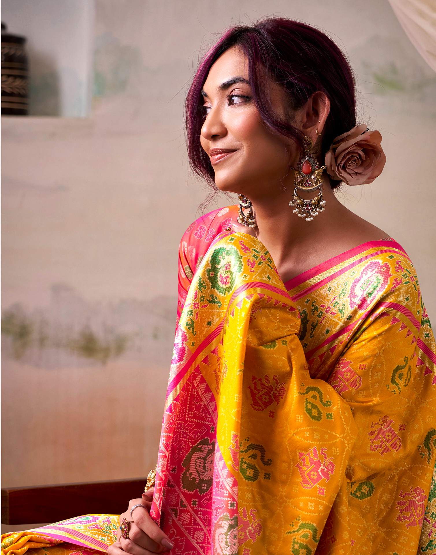 Mustard Yellow Silk Woven Patola Saree - Image 4