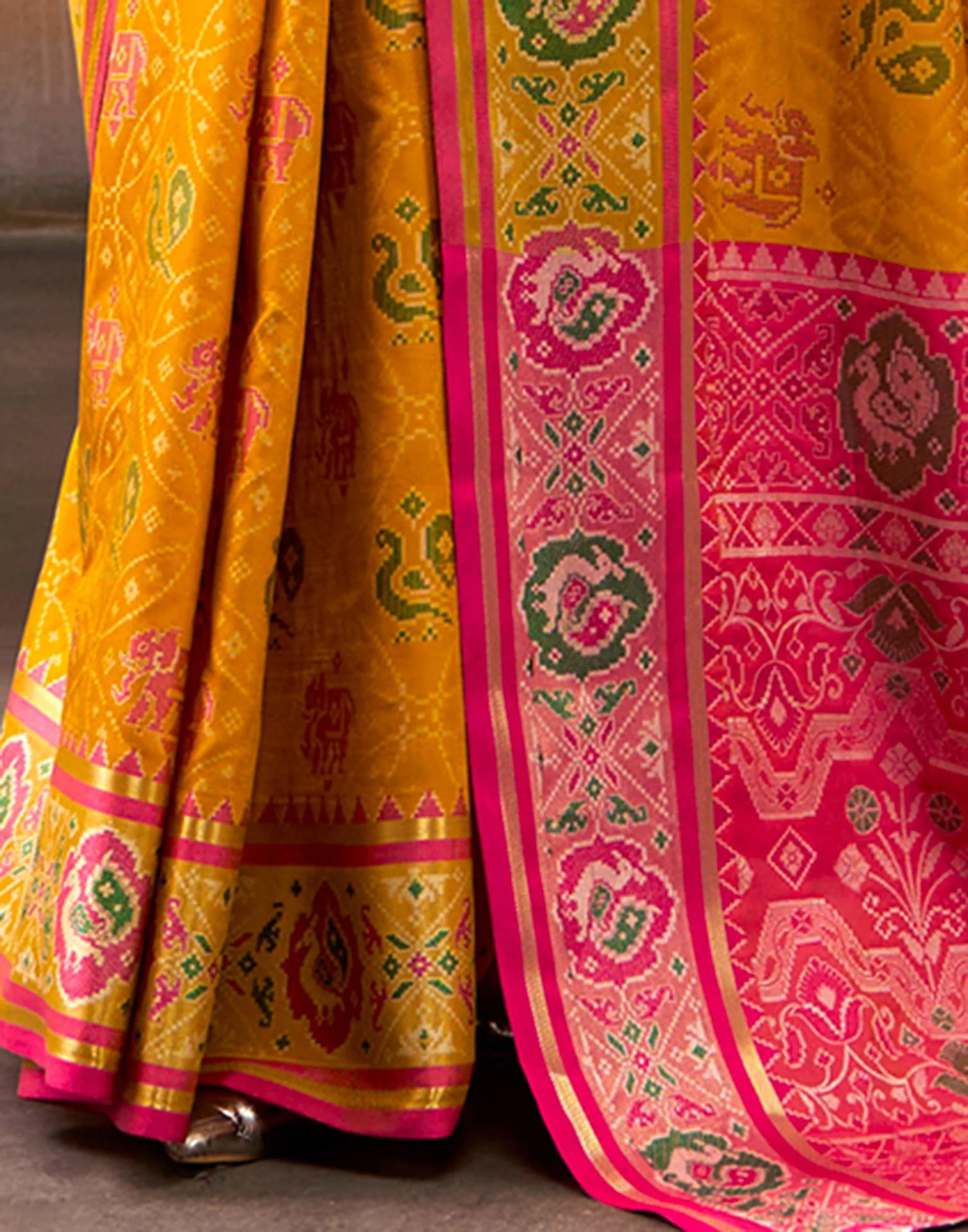 Mustard Yellow Silk Woven Patola Saree - Image 6