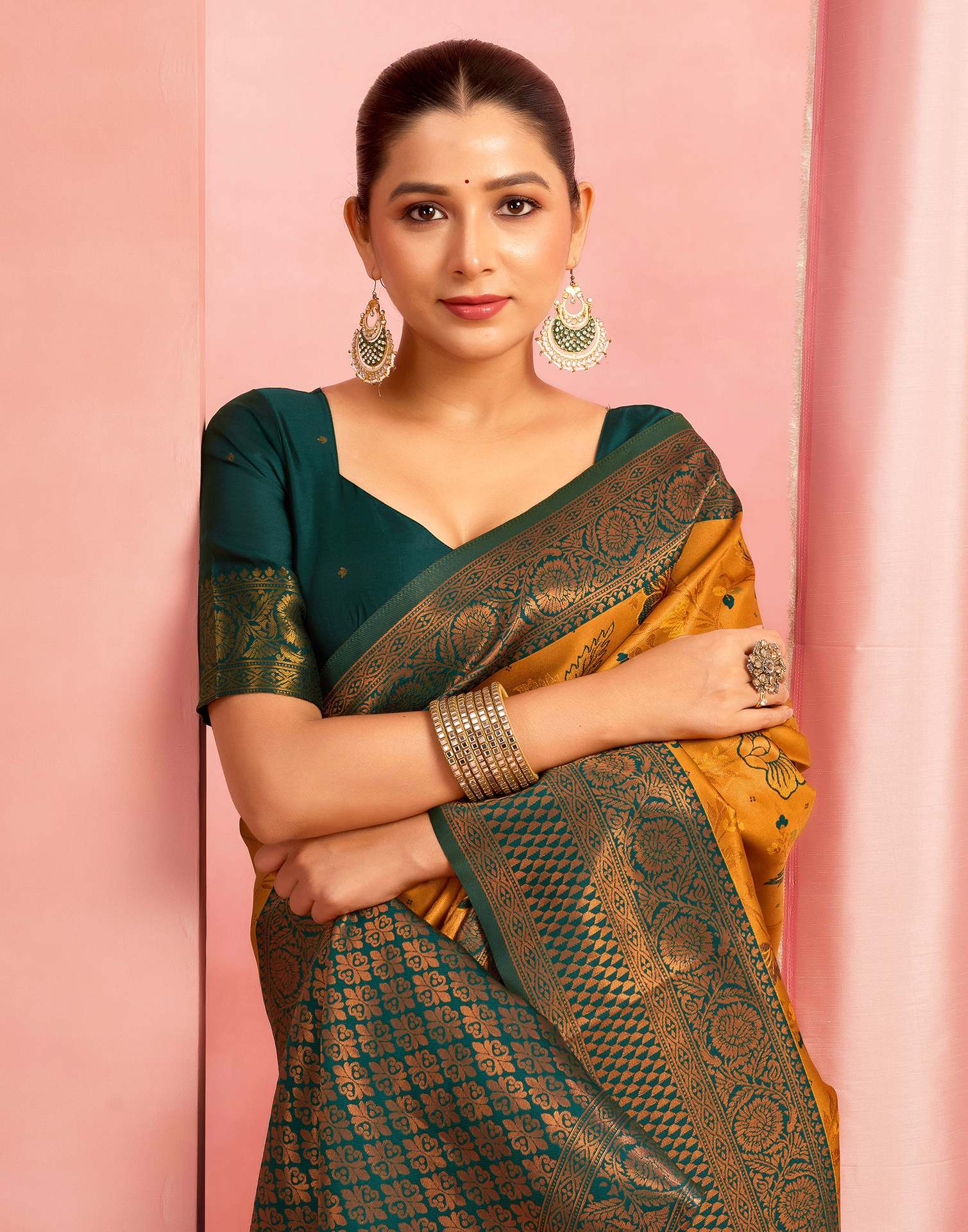 Mustard Yellow Silk Woven Kanjivaram Saree - Image 2