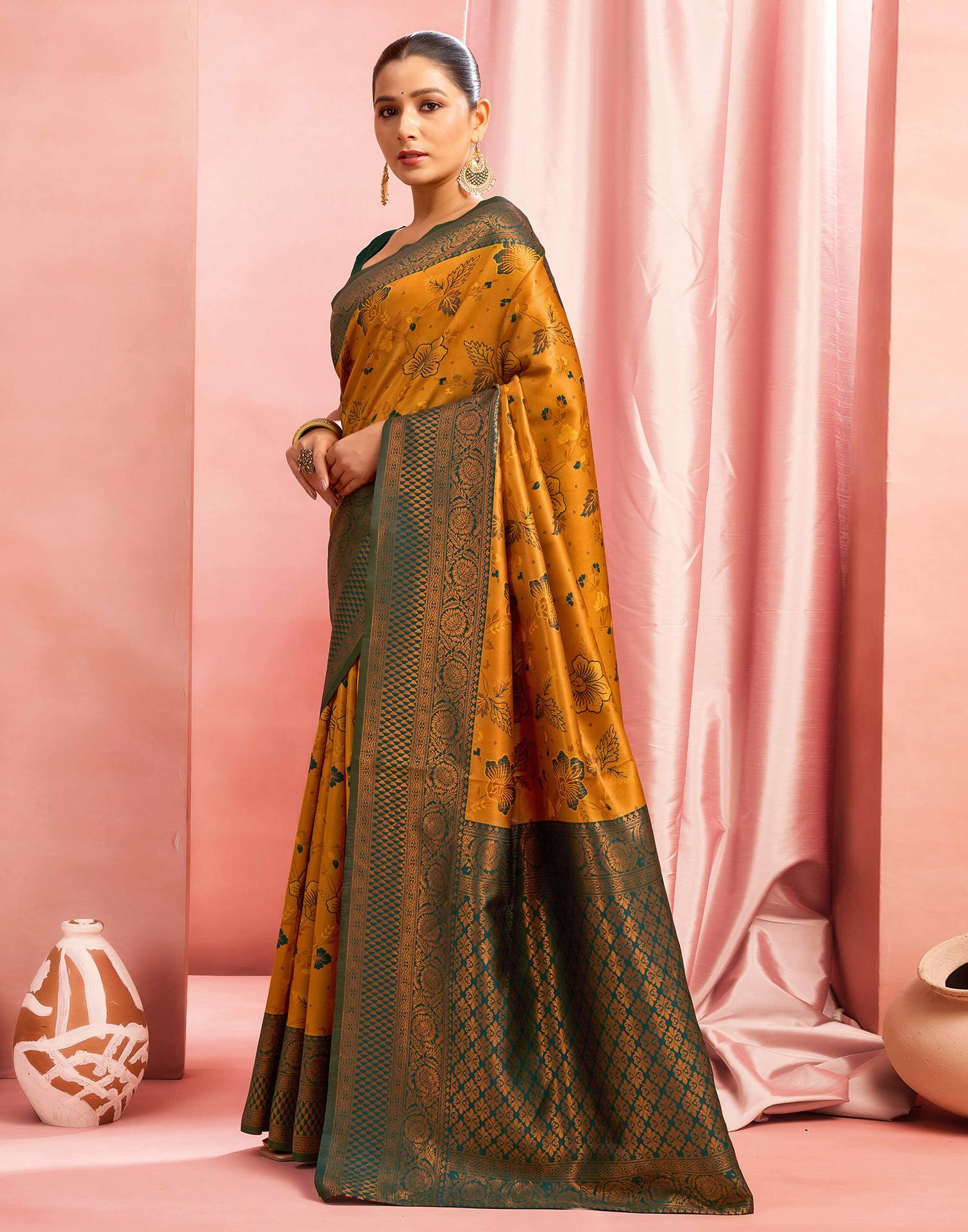 Mustard Yellow Silk Woven Kanjivaram Saree - Image 5