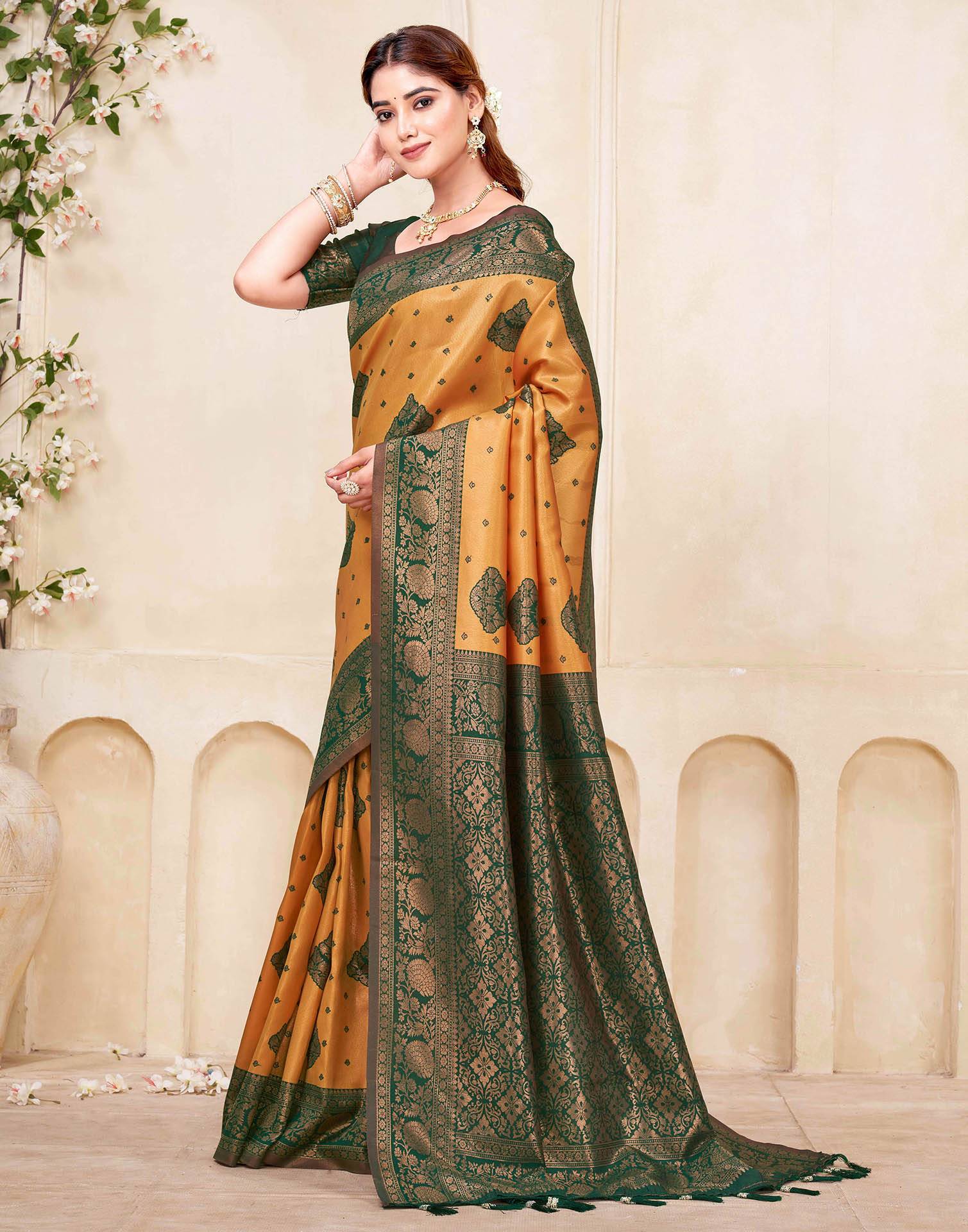 Mustard Yellow Silk Woven Saree - Image 4