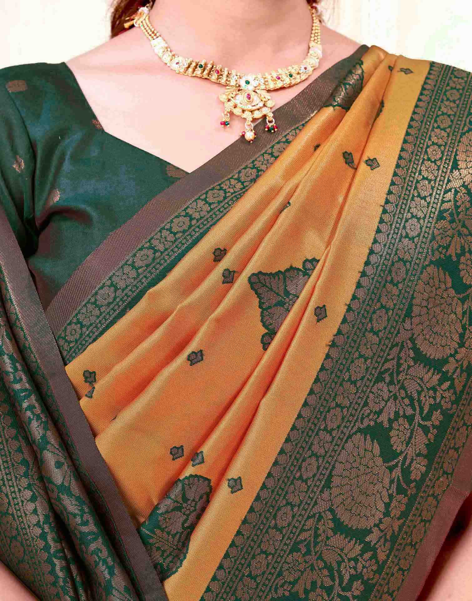 Mustard Yellow Silk Woven Saree - Image 7