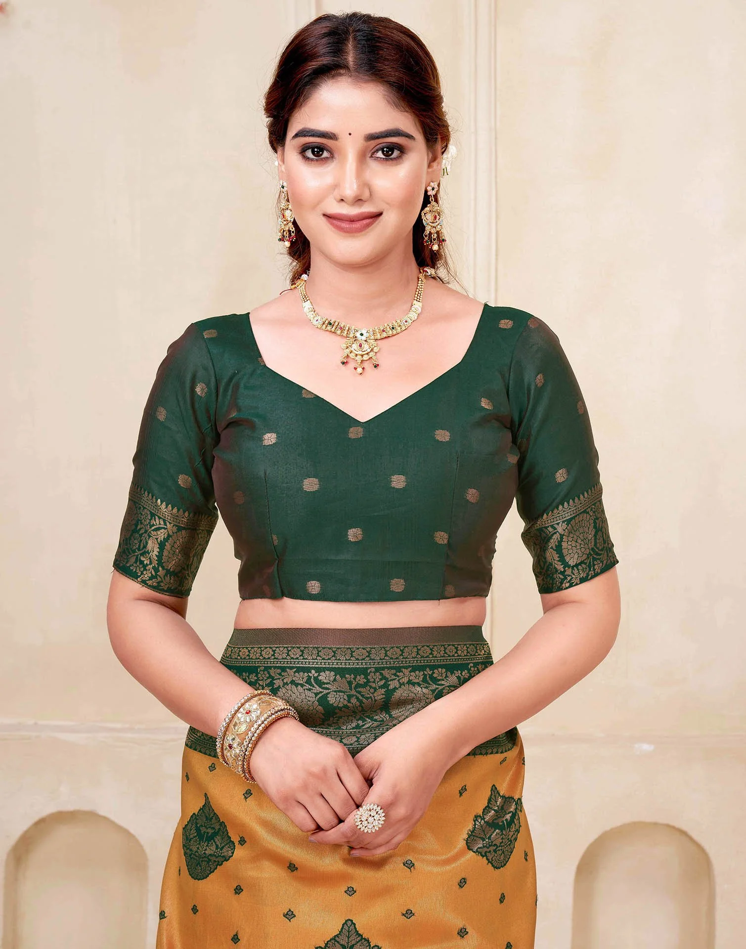 Mustard Yellow Silk Woven Saree - Image 9